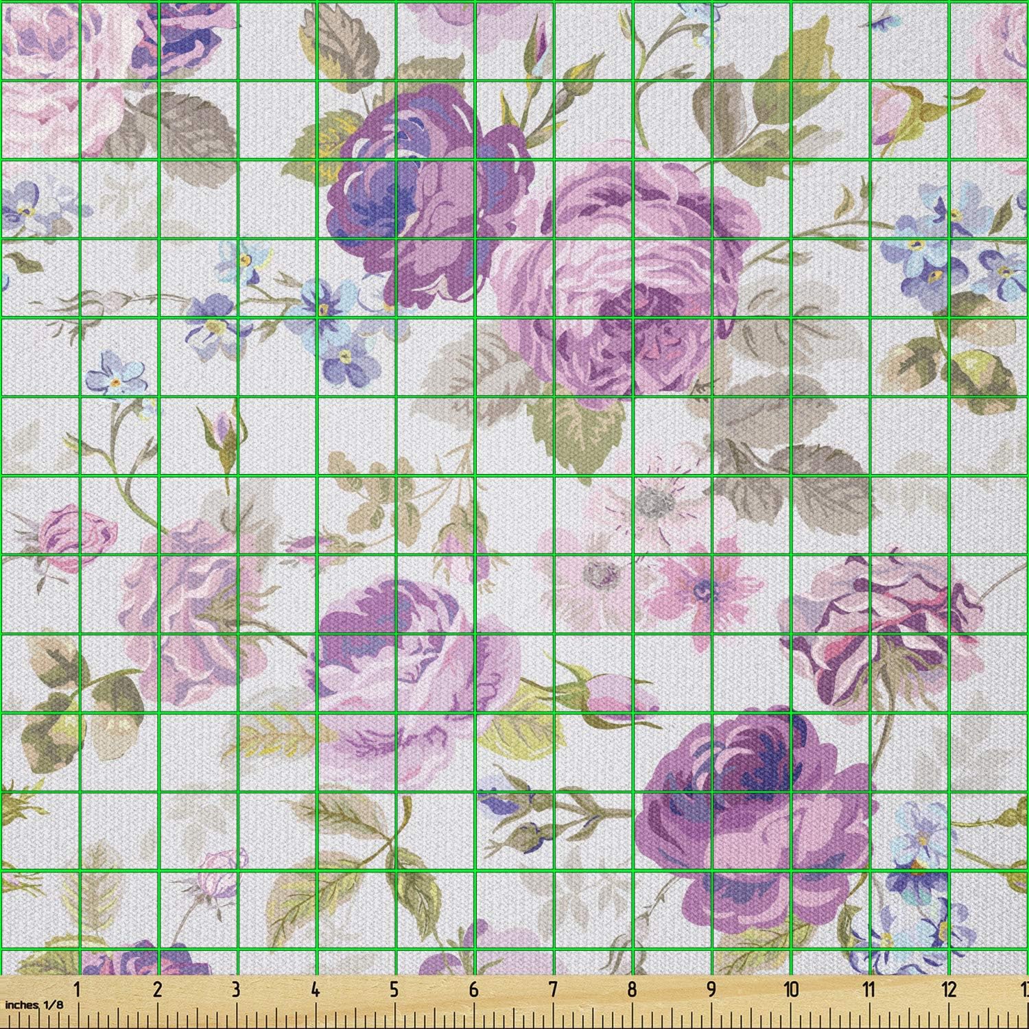 Ambesonne Floral Fabric by The Yard, Floral Pattern Pastel Tones Love and Adoration Theme Leaves Petals, Stretch Knit Fabric for Clothing Sewing and Arts Crafts, 3 Yards, Lilac Green Pale Blue