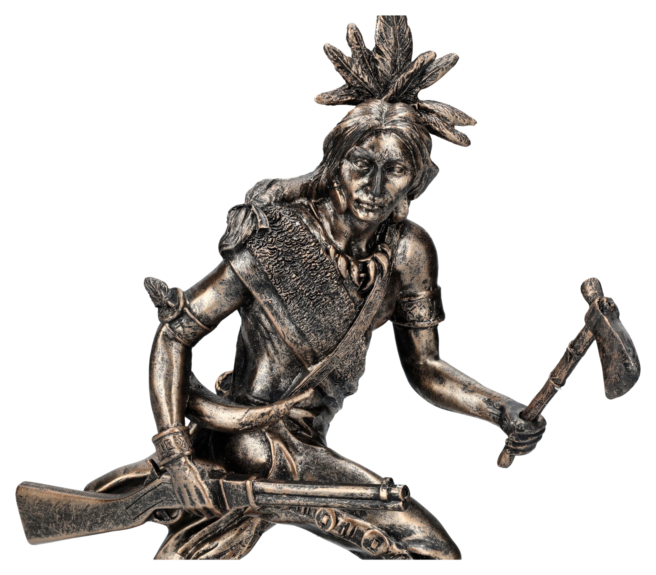 Figurine de guerrier tribal, avec fusil et tomahawk, 31,5 cm, décoration western amérindienne