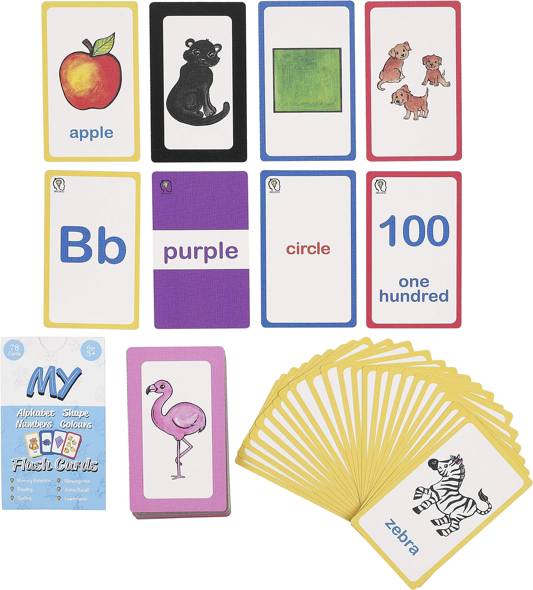 Amonev Educational Flashcards 78 Toddlers Flashcards set which includes Alphabet Flashcards Numbers Flashcards Colours Flashcards and Shape Flashcards,Mulitcolour,AMGUSLRN78FLSHCRDS01