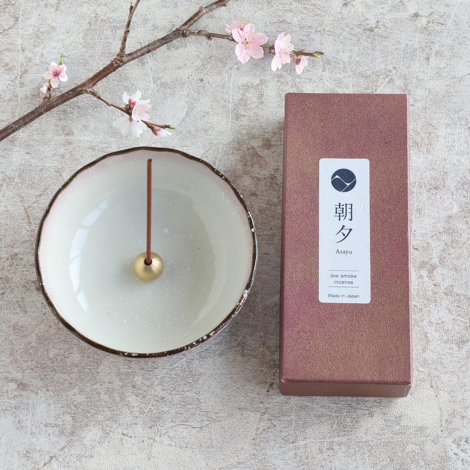 Asayu Japan Low Smoke Incense Gift Set including Incense Holder and Brass Stand - Image 2