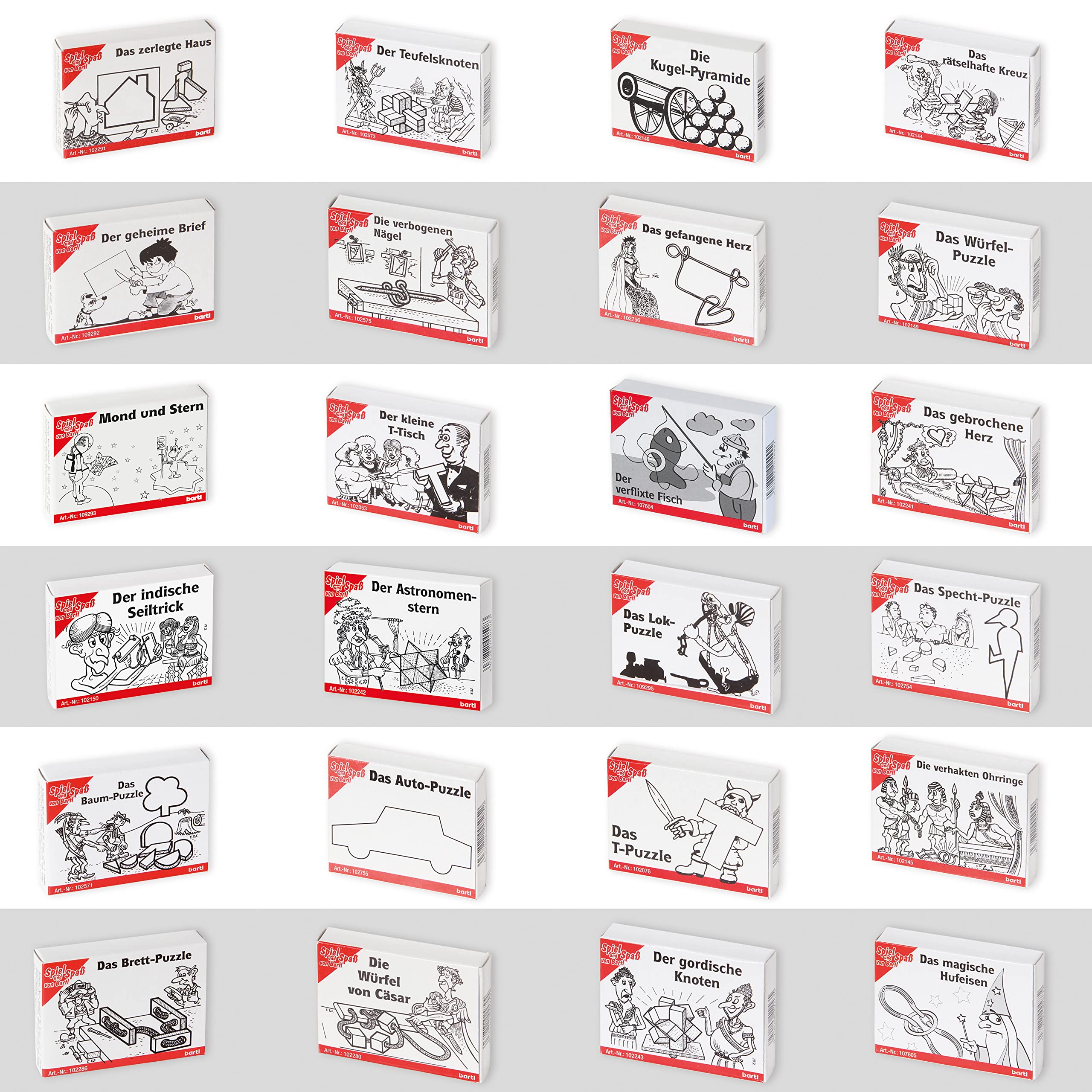 Bartl 112394 Knobelspiele Set aus Holz 24 Mini-Puzzles, Perfekte Adventskalenderfüllung für Puzzlefreunde