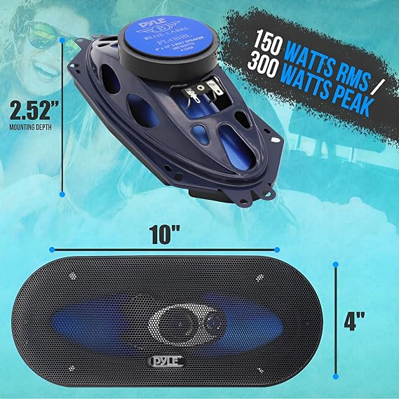 3-Way Universal Car Stereo Speakers - 300W 4 x 10 Triaxial Loud Pro Audio Car Speaker Universal OEM Quick Replacement Component Speaker Vehicle Door/Side Panel Mount Compatible - Pyle PL410BL (Pair)