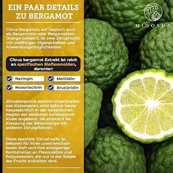 QIDOSHA Citrus Bergamot Extract Plus Piperine 180 Capsules in Pharmacist Glass Citrus Bergamia Extract Capsules German Production Each Batch Laboratory Tested Plus Piperine as Bioenhancer