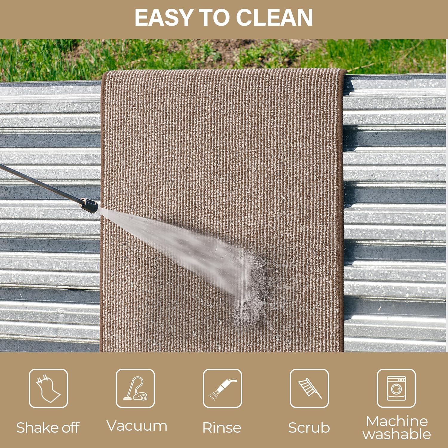 GRANNY SAYS Front Door Mat, Non Slip Washable, Low Profile Outdoor Welcome Mat, 36" x 24" Resist Dirt Absorbent Indoor Mats for Entryway, Inside House, Brown Beige