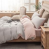 Vista 2 de PURE ERA Juego de funda de edredón de punto de jersey, 100% algodón jaspeado de camiseta, súper suave, cómodo, diseño clásico a rayas, con cierre