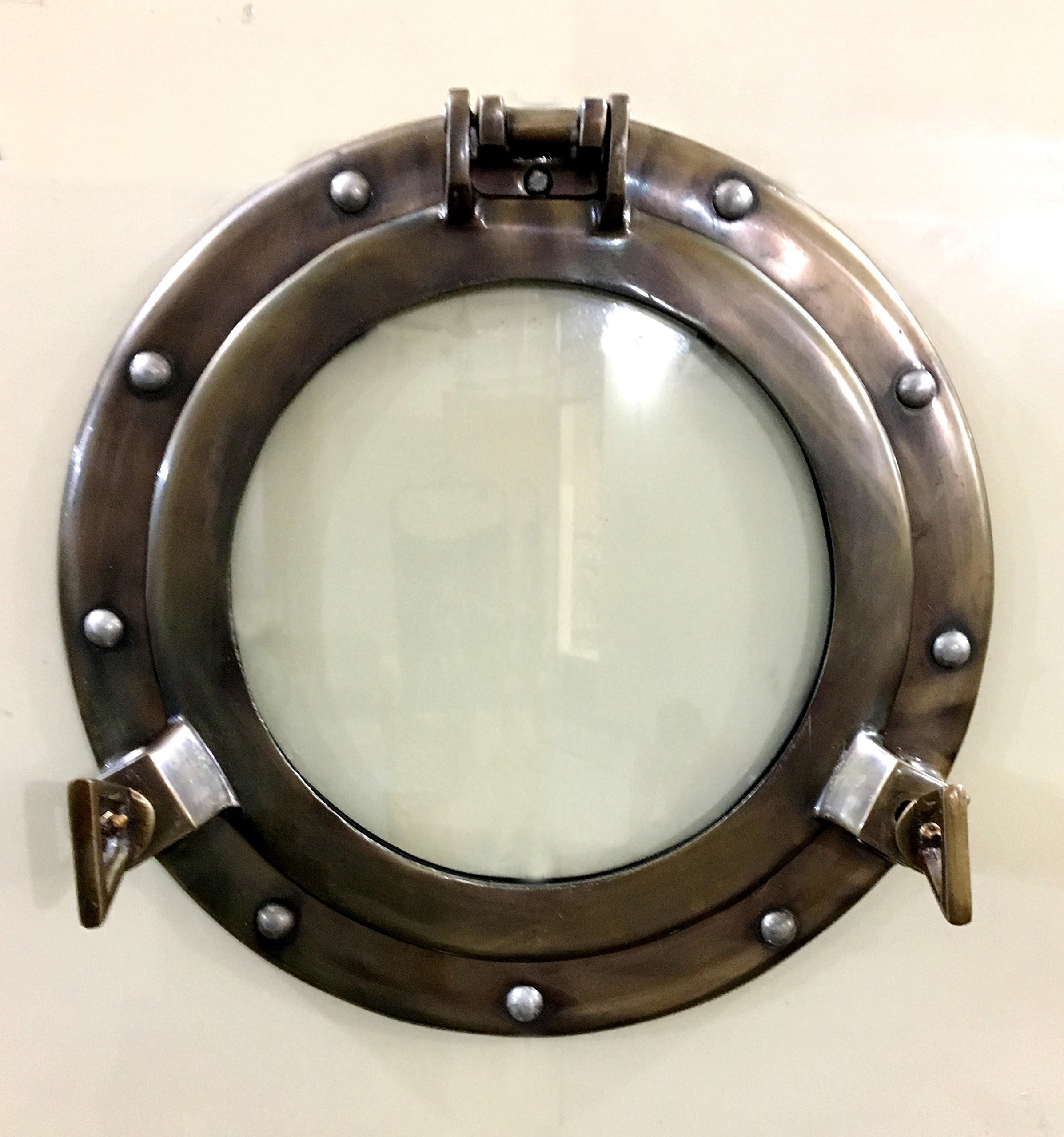 Nagina International Marine Nautical Store 11" Antique Canal Boat Porthole-Window Ship Round Glass Wall Decor Porthole