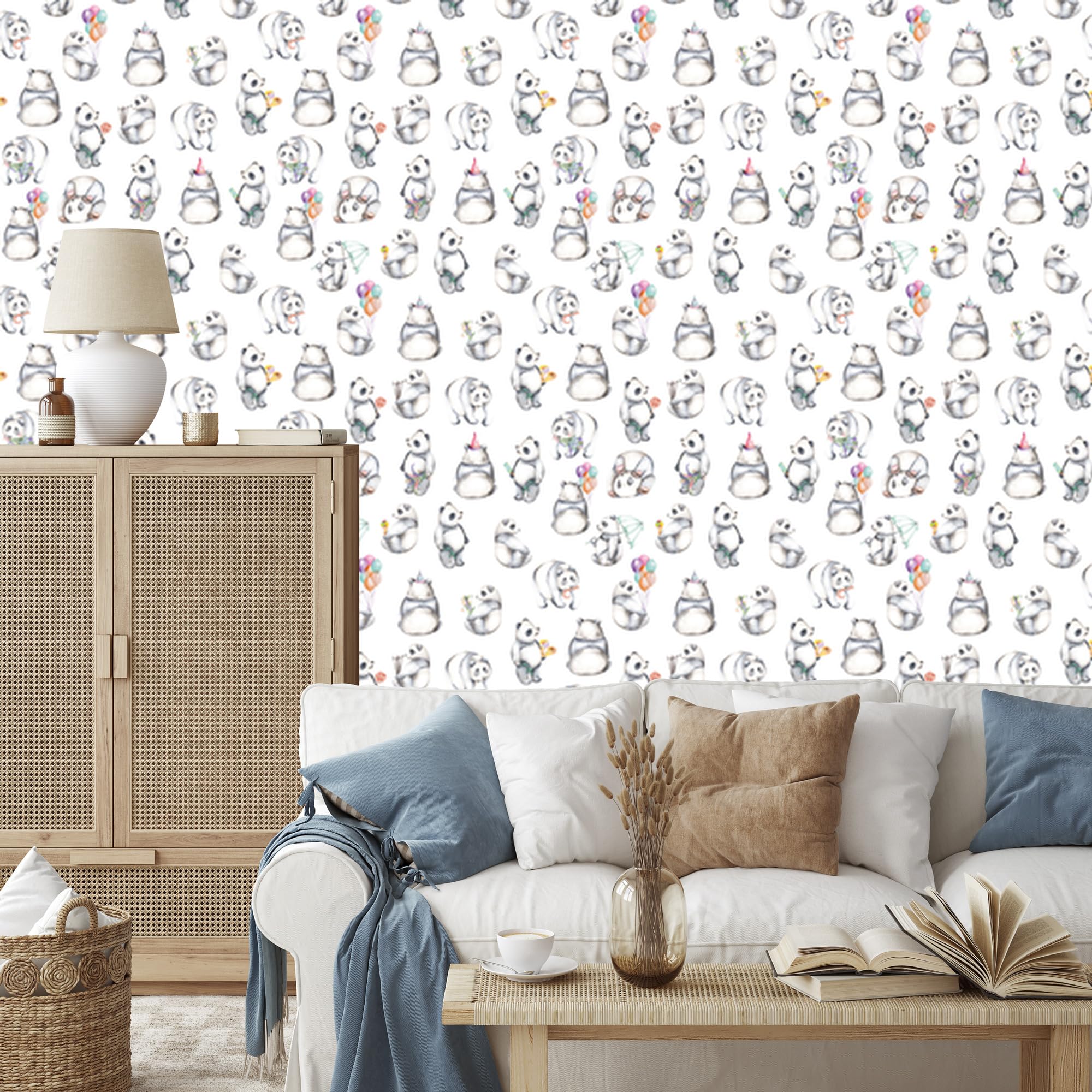 Vliestapete Glückliche Pandas 50 x 1000 cm