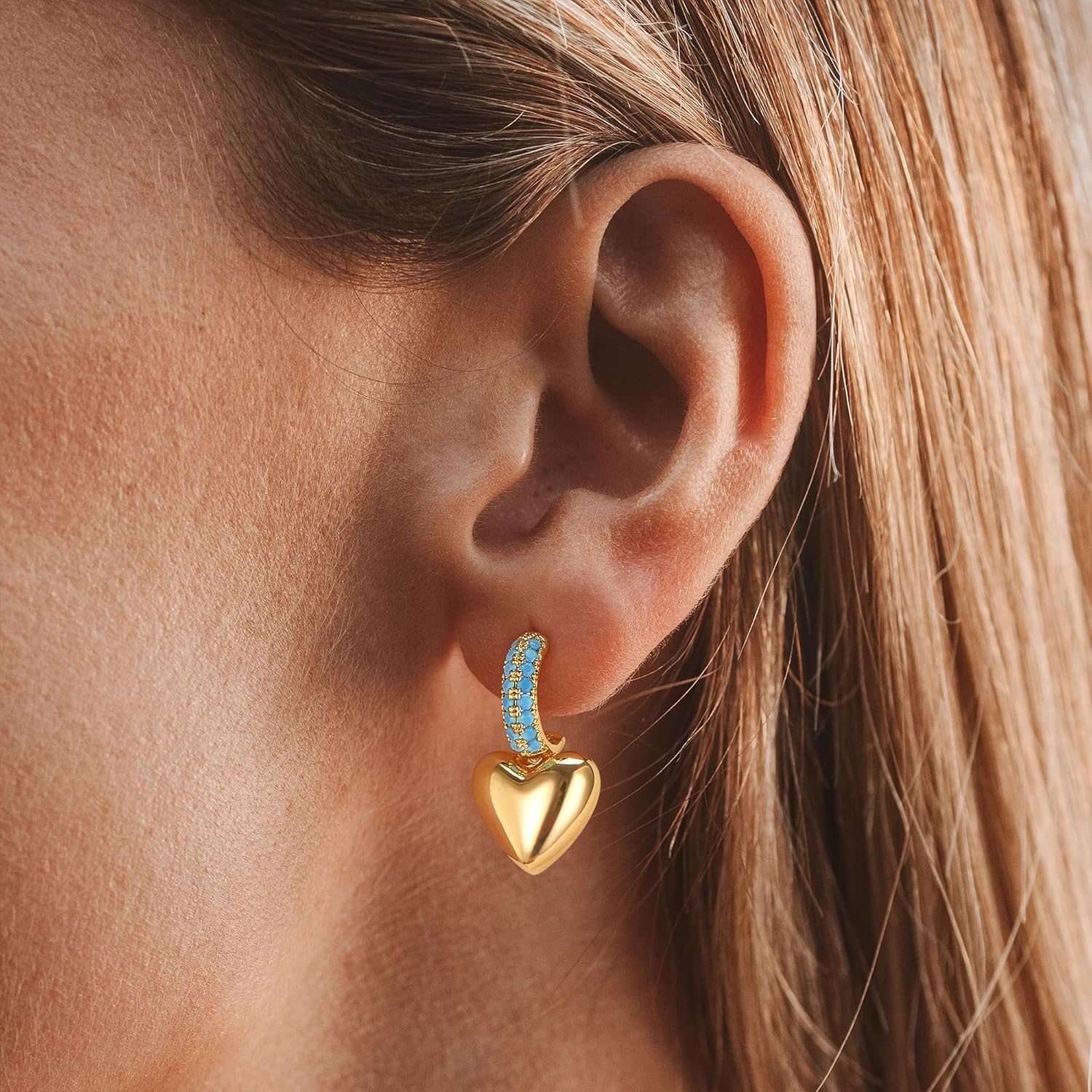 Heart Dangle Hoop Earrings for Women 14K Gold Plated Love Heart Huggies Earrings Hypoallergenic Trendy Minimalist Jewelry - Image 4