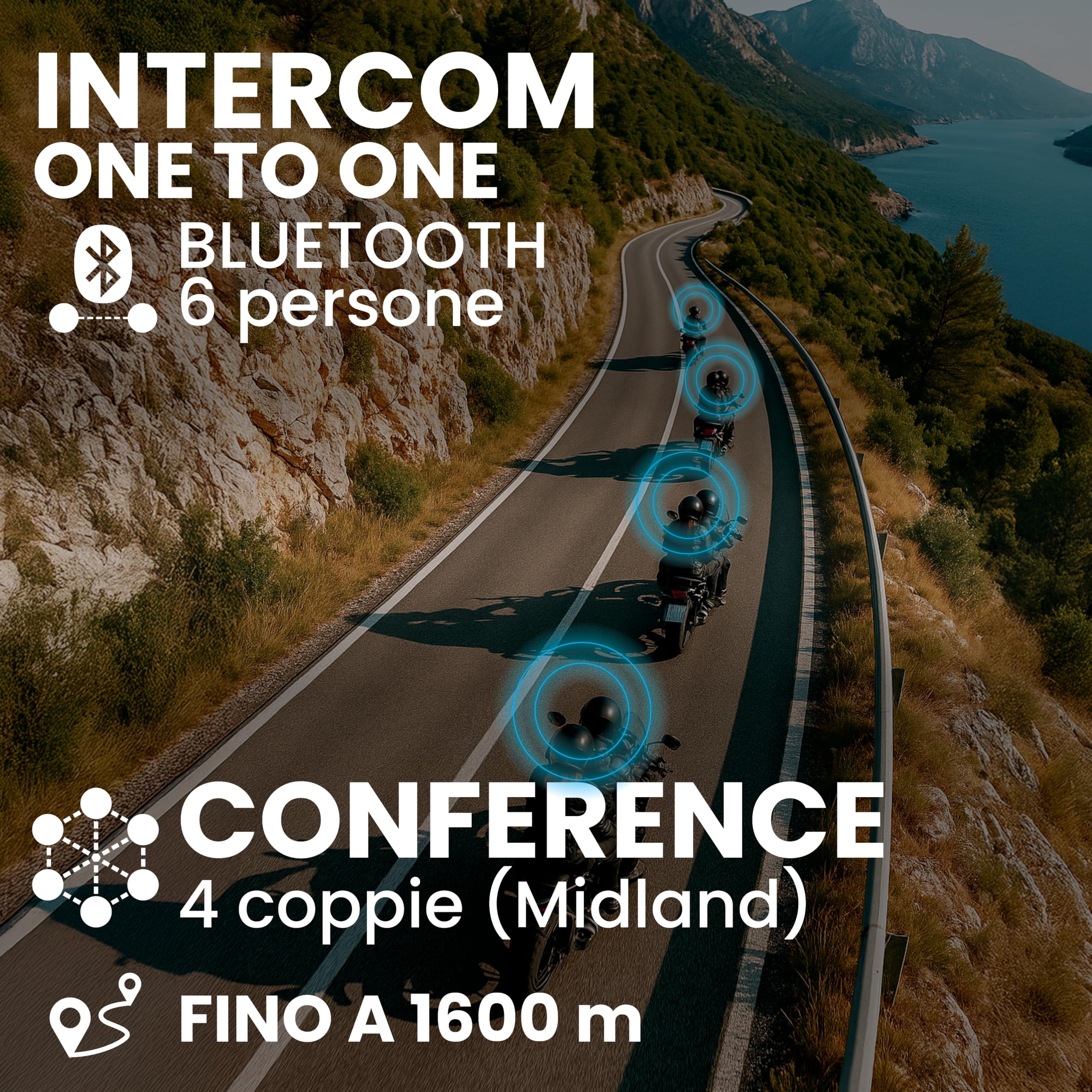 Midland - Interfono Moto Bluetooth Coppia BTX2 Pro S LR Twin, Auricolari Casco Waterproof IPX6, Doppio Processore BT, 1,6Km, 4 Coppie, Batteria 23H, Cancellazione Rumore Audio Hi-Fi Universal Intercom