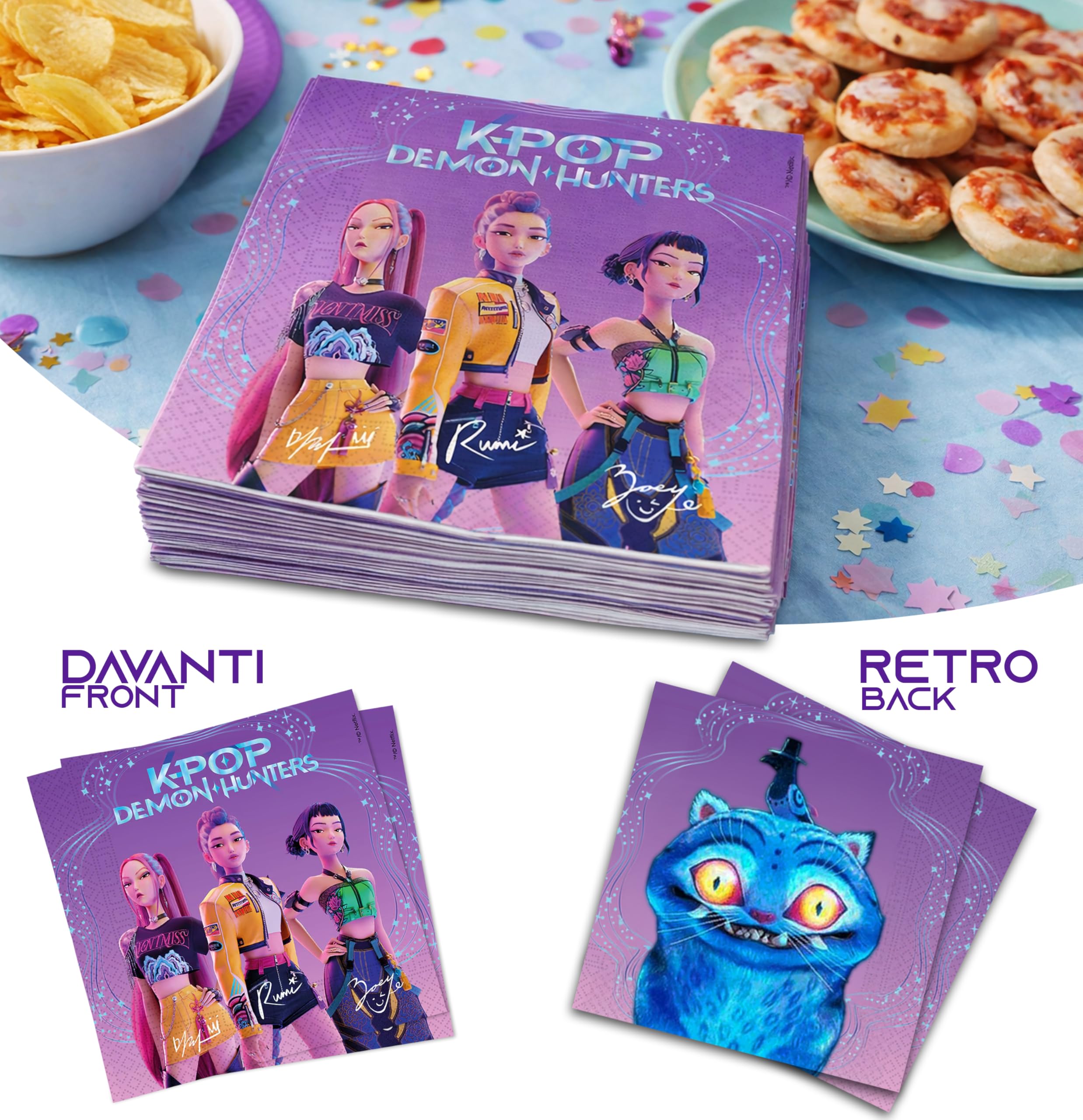 20 Tovaglioli K-pop Demon Hunters in Carta 33 x 33 cm, Decorazione Festa Compleanno, Tavola, per Bambini - 4