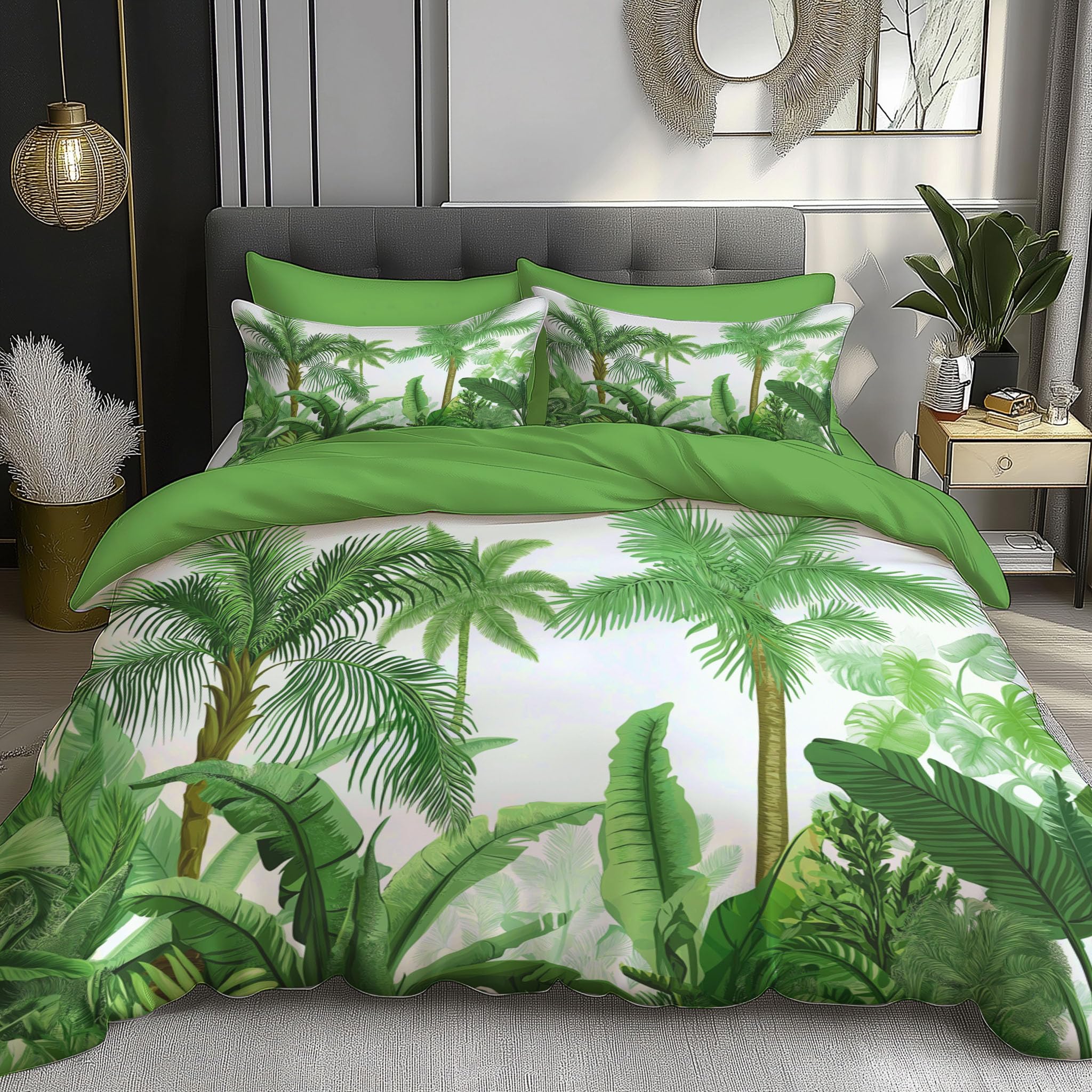 Housse de couette 200x200cm forêt tropicale en microfibre verte