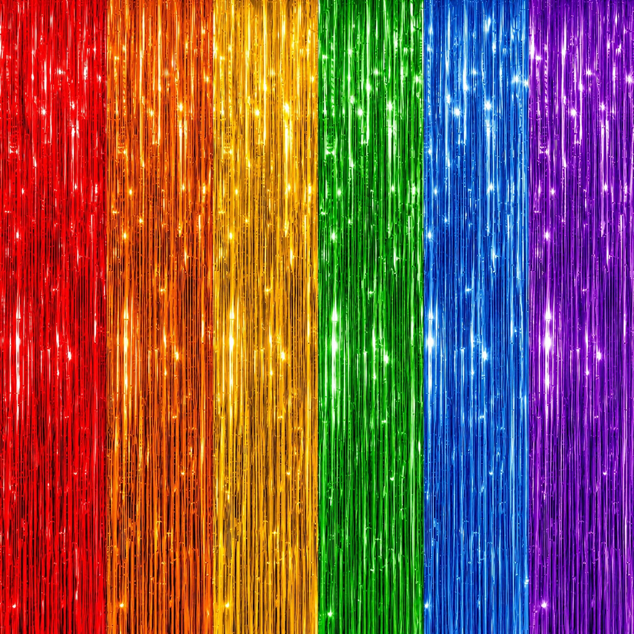 DECOCKRAT 2 Pack Foil Fringe Backdrop - Combo Rainbow Shiny Tinsel Curtains for Party Decoration/Photo Booth Props - 3.3x6.6 FT Metallic Foil Backdrop for Birthday, Wedding, Graduation, Christmas.