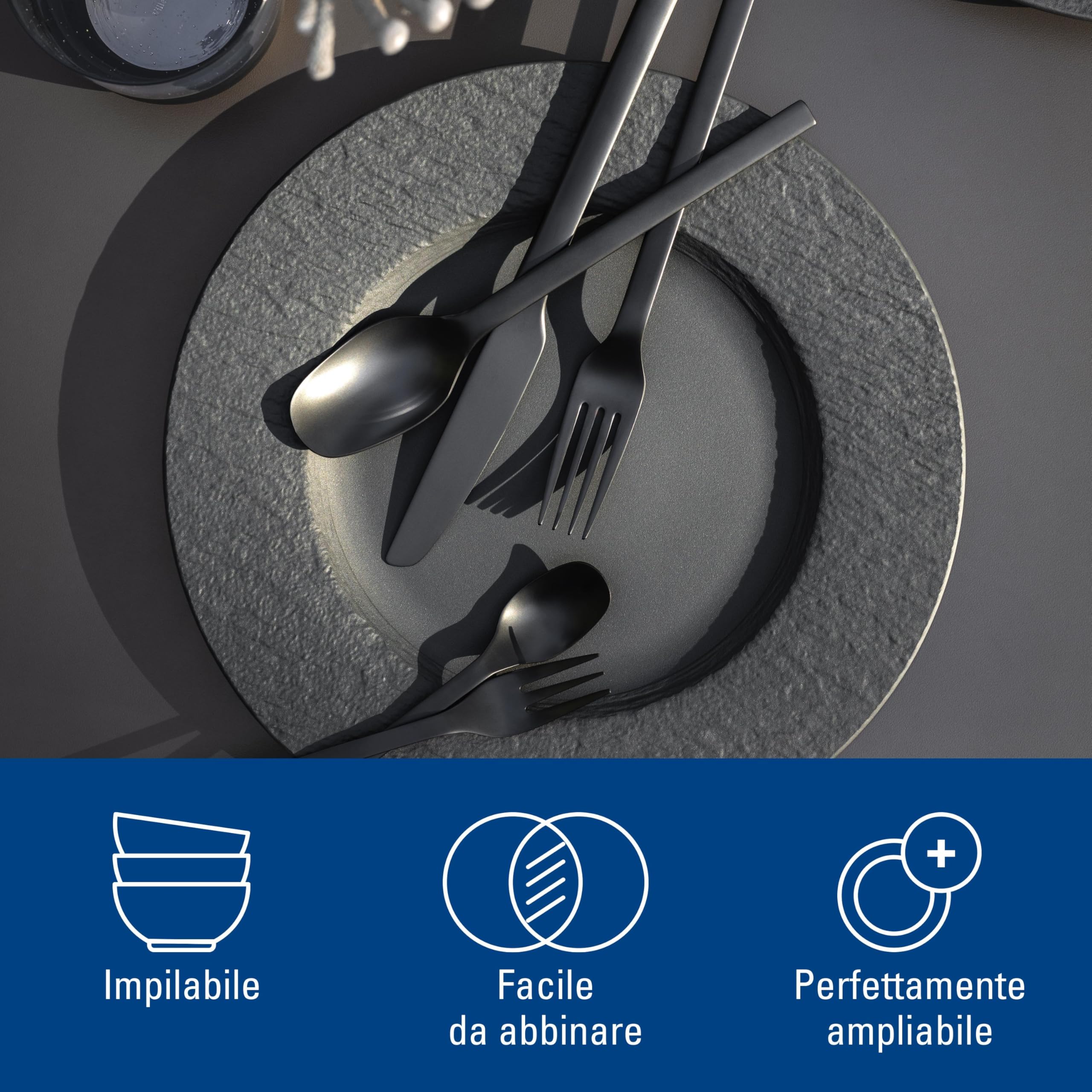 Villeroy & Boch - Manufacture Piatto Piano Nero, Lavabile in Lavastoviglie, Adatto per Microonde, Stoviglie, Piatto Ceramica, Porcellana Premium