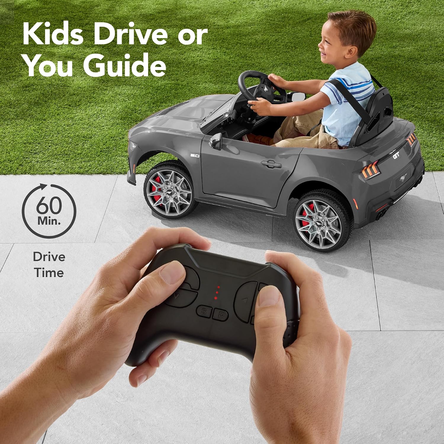 Best Choice Products Kids 12V Electric Ride On Car Officially Licensed Ford Mustang w/Parent Control, LED Lights, 2 Speeds, Bluetooth - Gray