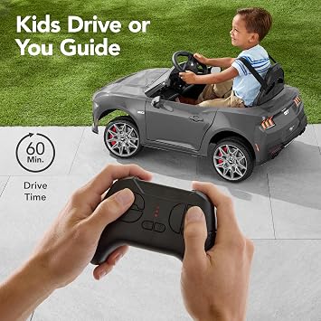 Best Choice Products Kids 12V Electric Ride On Car Officially Licensed Ford Mustang w/Parent Control, LED Lights, 2 Speeds, Bluetooth - Gray