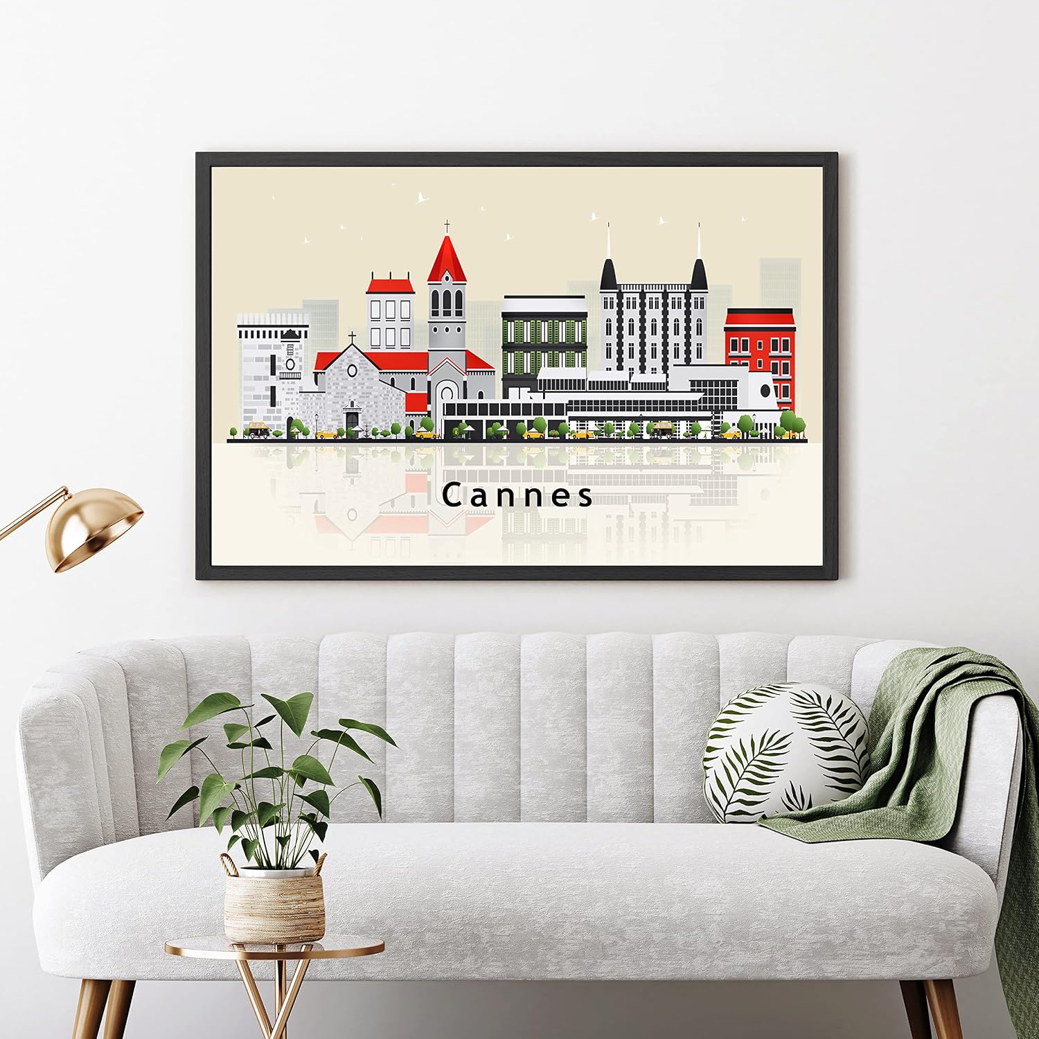 Pera Print CANNES Poster, Cannes France Illustration Skyline City Poster, Modern Skyline France Poster, Cityscape and Landmark Print, Home-Office Wall Art Decoration - 12x18 Inches