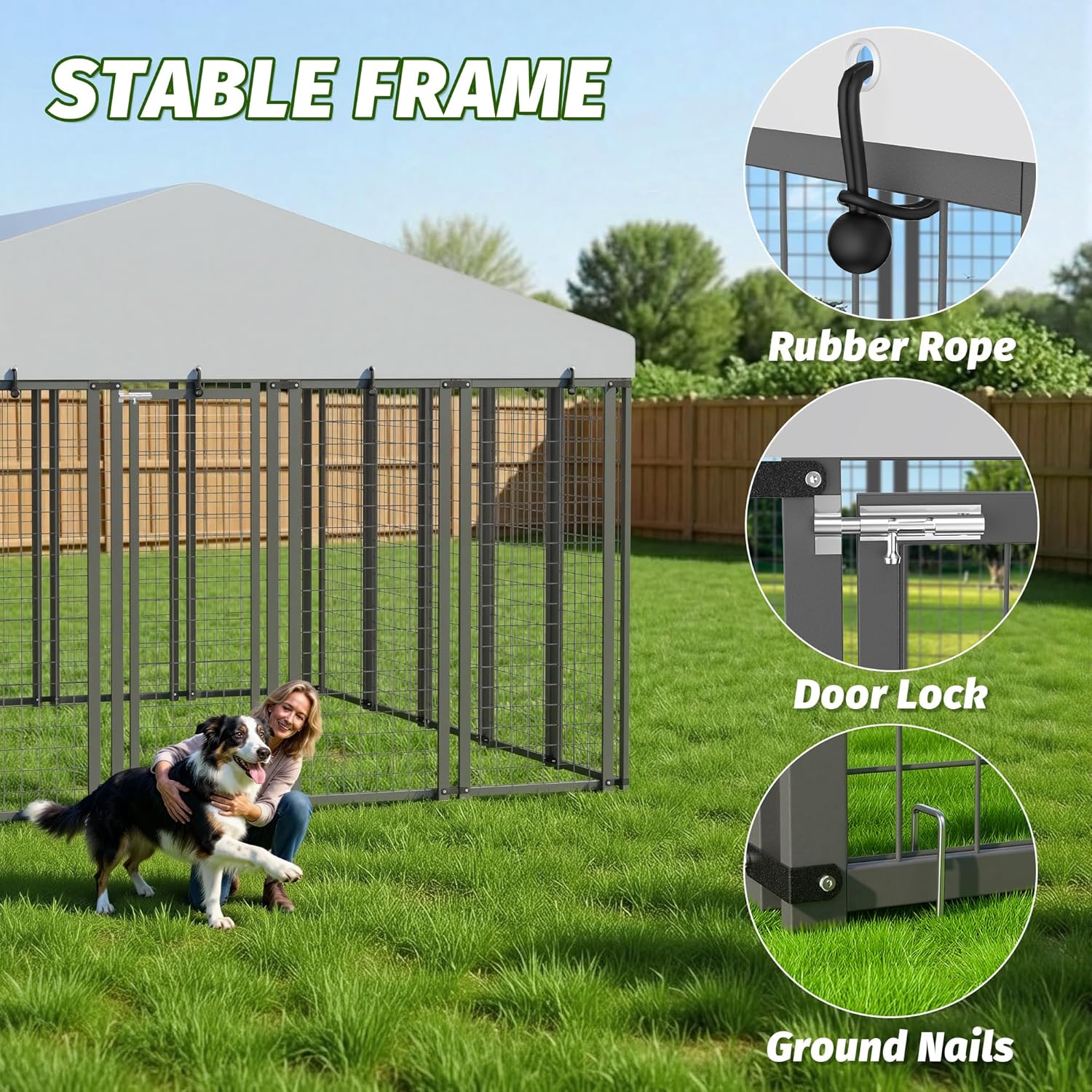 10x10x6 FT Outdoor Dog Kennel with Waterproof Roof, Heavy Duty Dog Enclosures with Galvanized Welded Wire Steel & Dual Safety Lock (125x122)