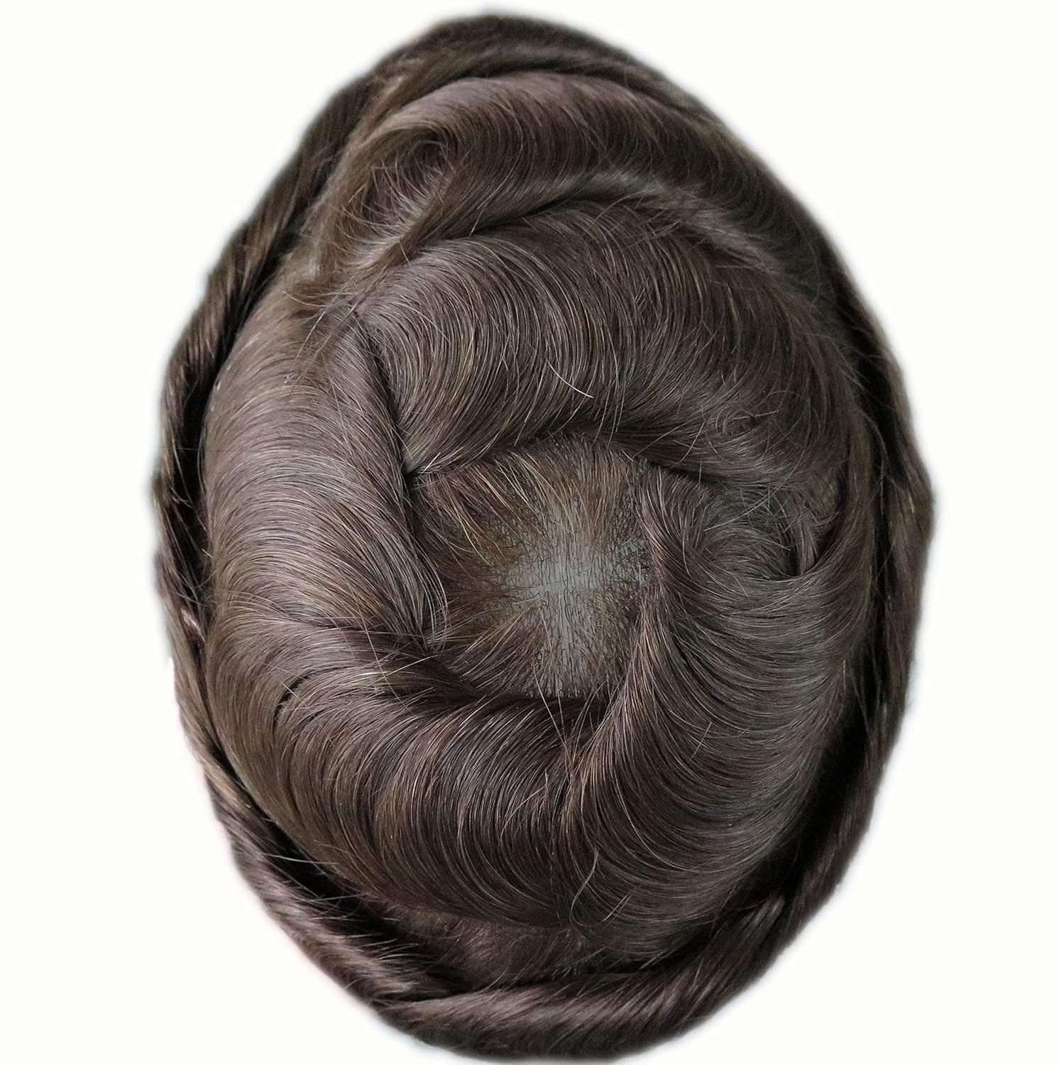 Mens Toupee Human Hair Pieces, Hair Replacement System Wigs for Men, 0.03mm Thin Skin V-looped Hair #4