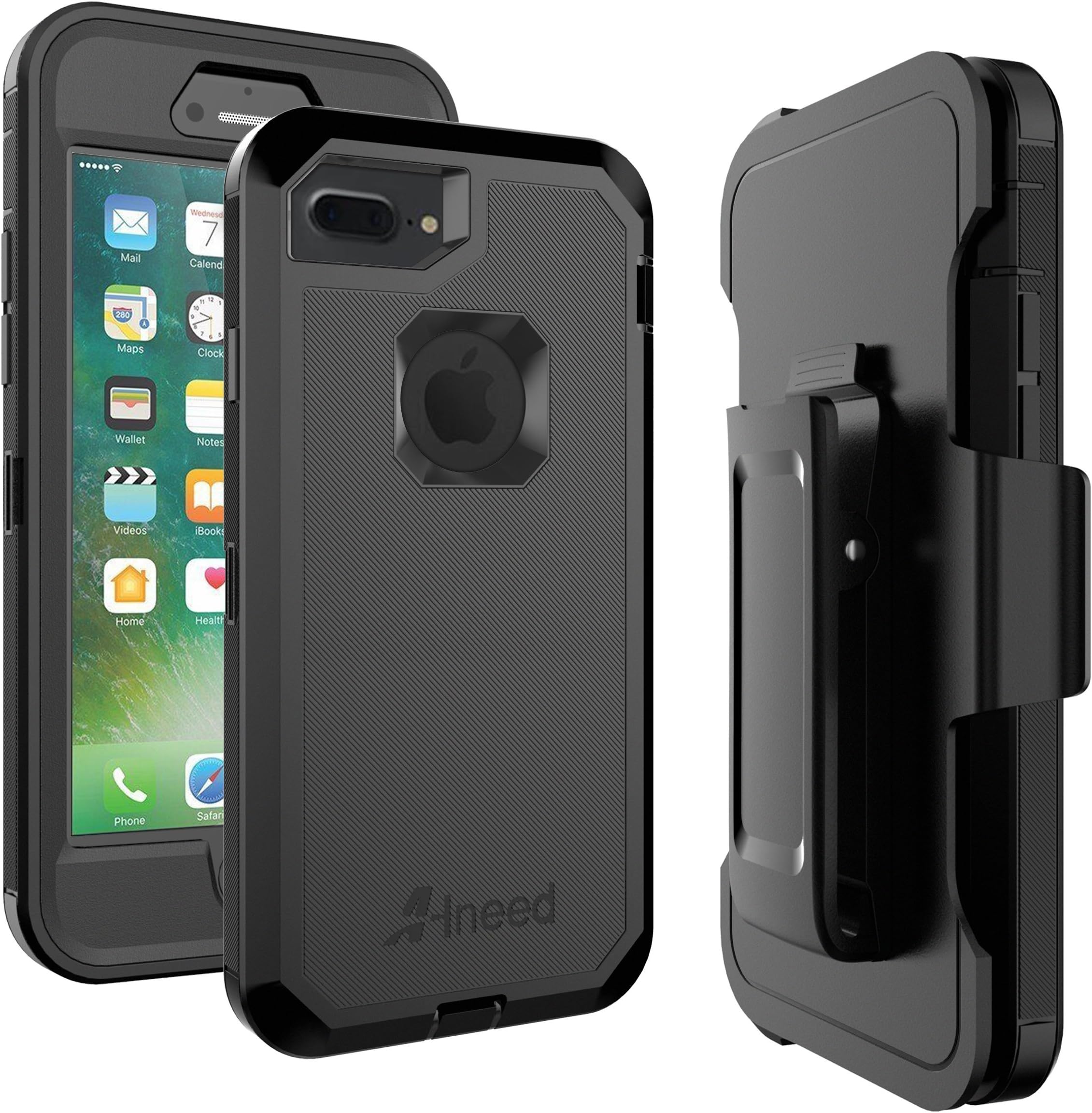 iPhone 8 Plus Case,iPhone 7 Plus Case Heavy Duty Drop Protection Tough Rugged Rubber Hybrid Hard Shell Cover Case with Holster Belt Clip Screen Protector for iPhone 7/8 Plus [5.5 inch] (Black)