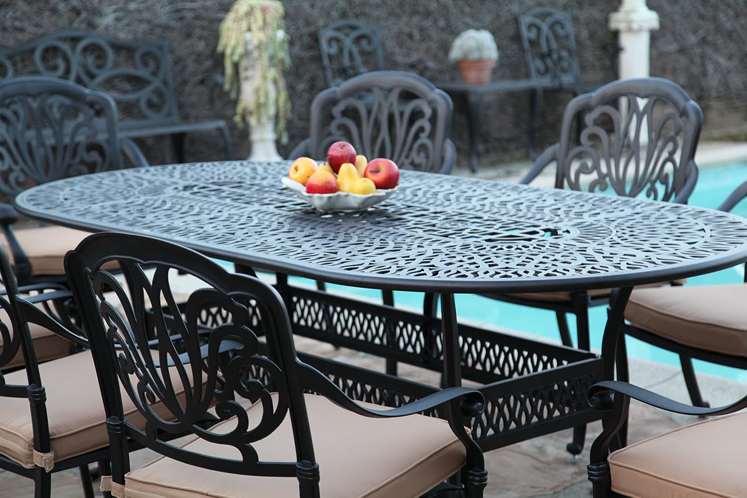 GrandPatioFurniture.com CBM Patio Elisabeth Cast Aluminum 9 Piece Dining Set with 2 Swivel Rockers 6 Arm-Chairs SH258-2S6A CBM1290