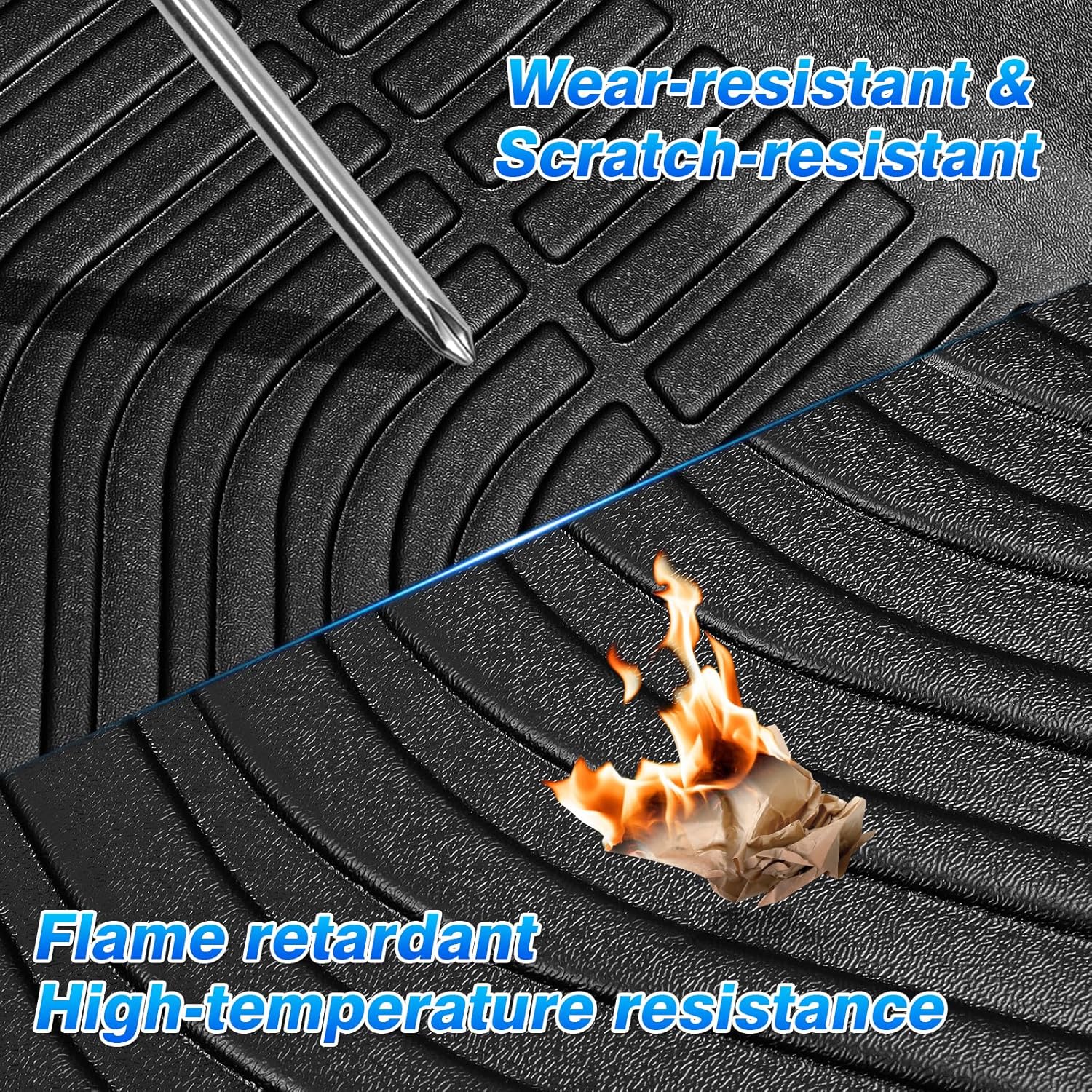 Silverado Floor Mats - Car Mats for Chevy Silverado 2007-2013 & GMC Sierra 1500 Crew Cab, Silverado/Sierra 2500/3500 Crew Cab, All Weather Floor Mat for Silverado Accessories, Heavy Duty Rubber Mats