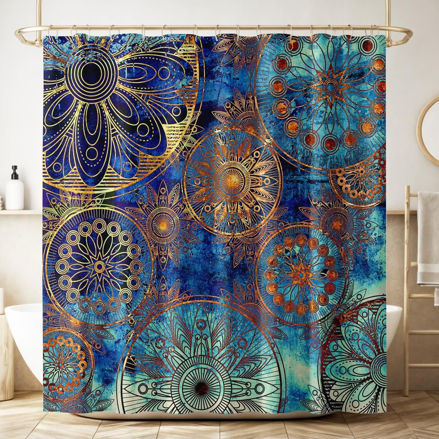 Boho Floral Shower Curtain Retro Mandala Flower Vintage Mystical Dream Style Theme Waterproof Fabric Bathroom Curtains Home Privacy Bath Decor with Hooks 72x72Inch (183x183cm)