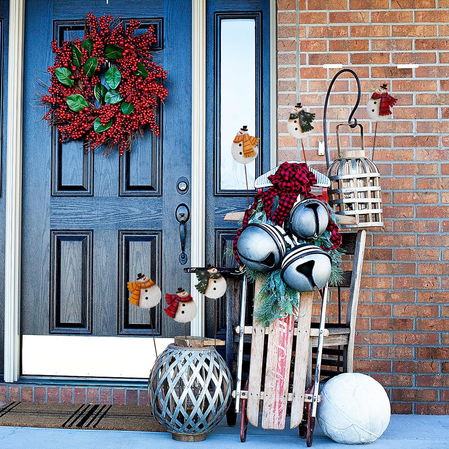 16"H Snowman Christmas Decorations Outdoor Yard Signs, 6Pcs Rustic Metal Snowman Garden Stake Lawn Ornaments Xmas Yard Decor for Winter Holiday Christmas Outside Yard Lawn Planter Flower Pot Decor