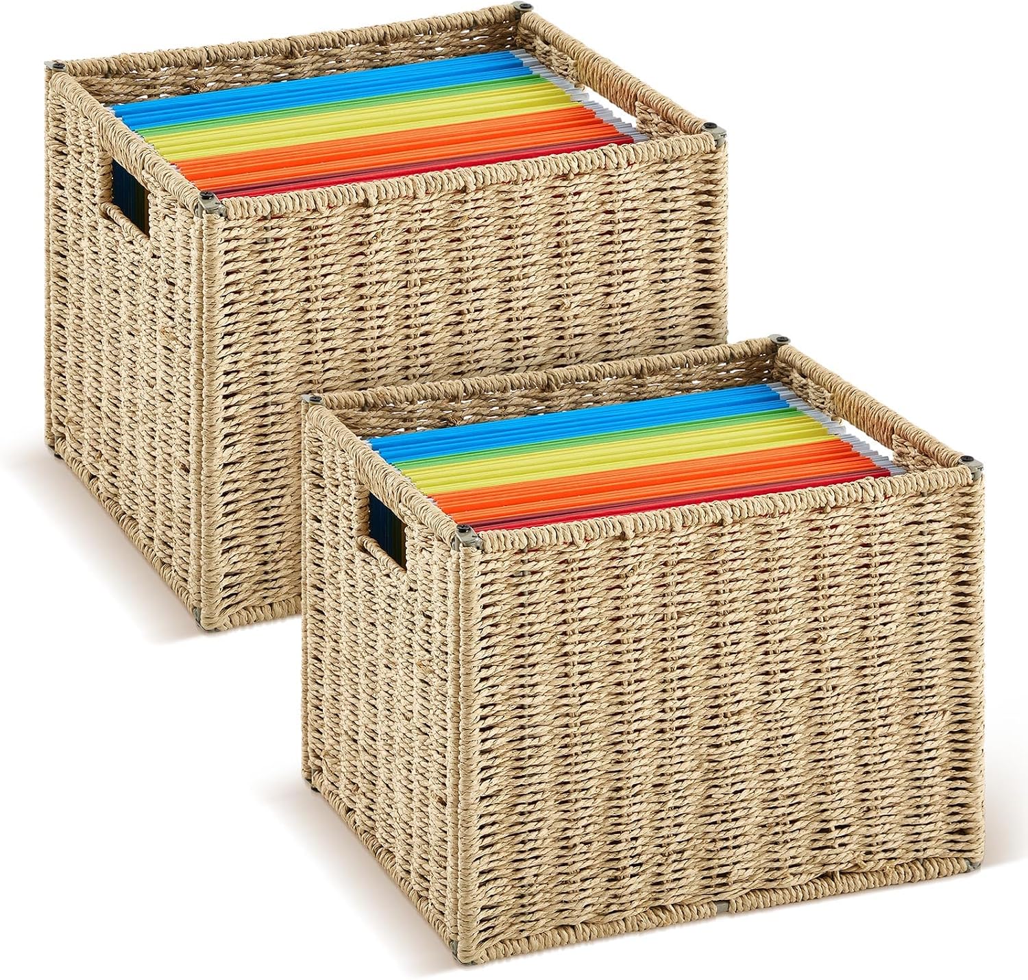 Amazon.com: Jingmore 2 Pack Paper Rope Hanging File Box, Letter Size ...