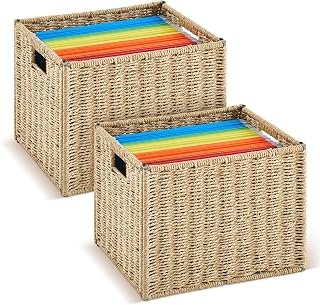 Jingmore 2 Pack Paper Rope Hanging File Box, Letter Size, Paper
