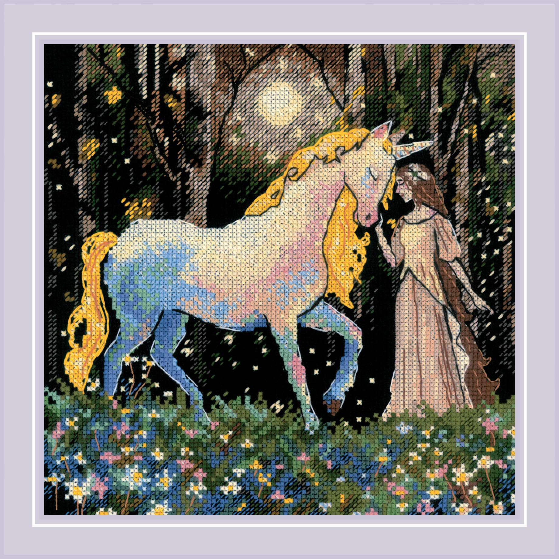Riolis Multicolor - Unicorn Tale 2307, Nature Cross Stitch Kits 7¾"X7¾, Fantasy Cross Stitch Kits For Beginners & Advanced, Crossstitching Kit Adult, Animals Embroidery Counted Stitching Kit