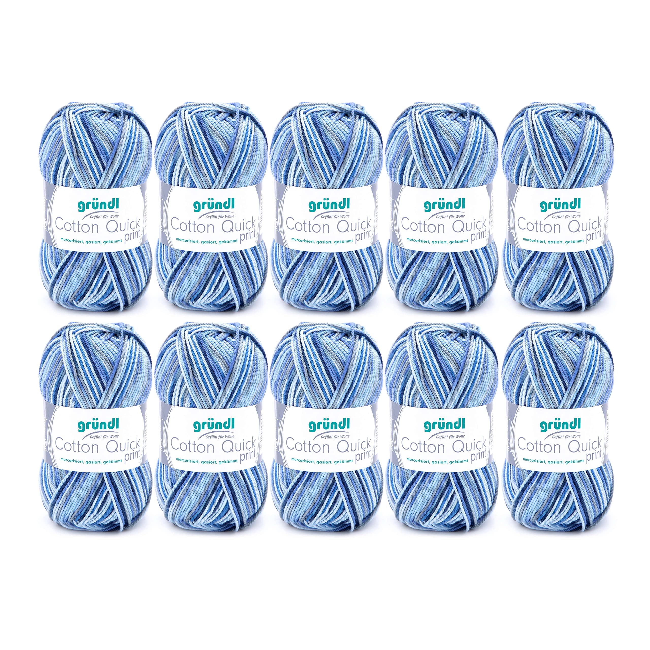 Laine coton 100% pelotes 50g Gründl Cotton Quick aiguille 3-4 dégradé bleu