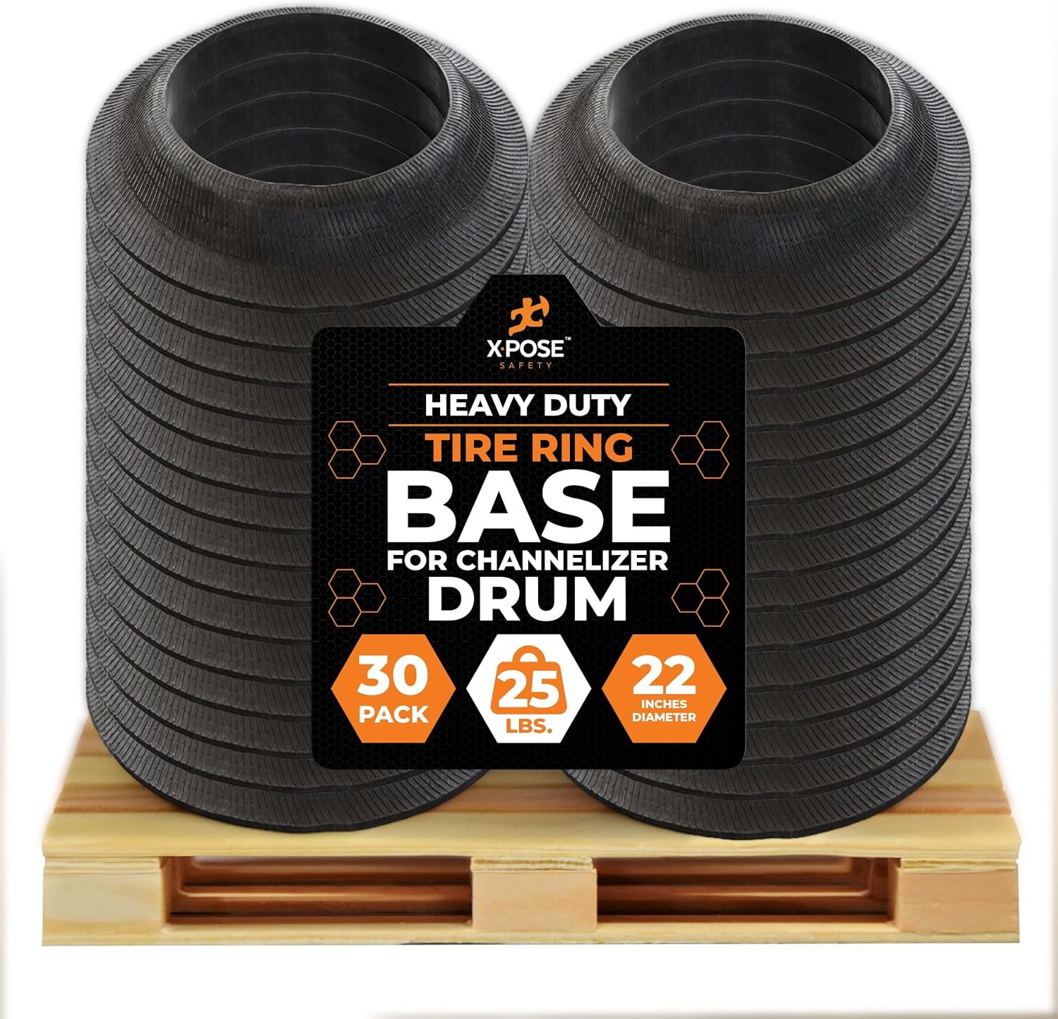 Xpose Safety Reflective Channelizer Drum 42" – 10 lbs Orange HDPE Durable Traffic Drums with 6" High Intensity Prismatic Stripes – Bulk Full Pallet (30 Pack) for Road, Construction & Event Control