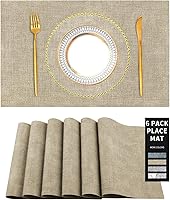 Vista 20 de Juego de 2 manteles individuales y posavasos de piel sintética, redondos de cuero para mesa de comedor, resistentes al calor, antideslizantes