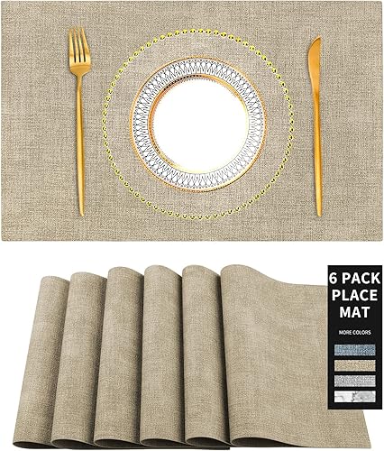 Miniatura 27 de Juego de 2 manteles individuales de piel sintética y posavasos, resistente al calor, impermeable, lavable, fácil de limpiar, manteles individuales