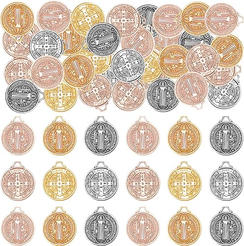 60 dijes de Medalla de San Benito de aleación, religión, San Benito, colgante para bricolaje, pulsera mexicana, rosario católico, collar, joyería