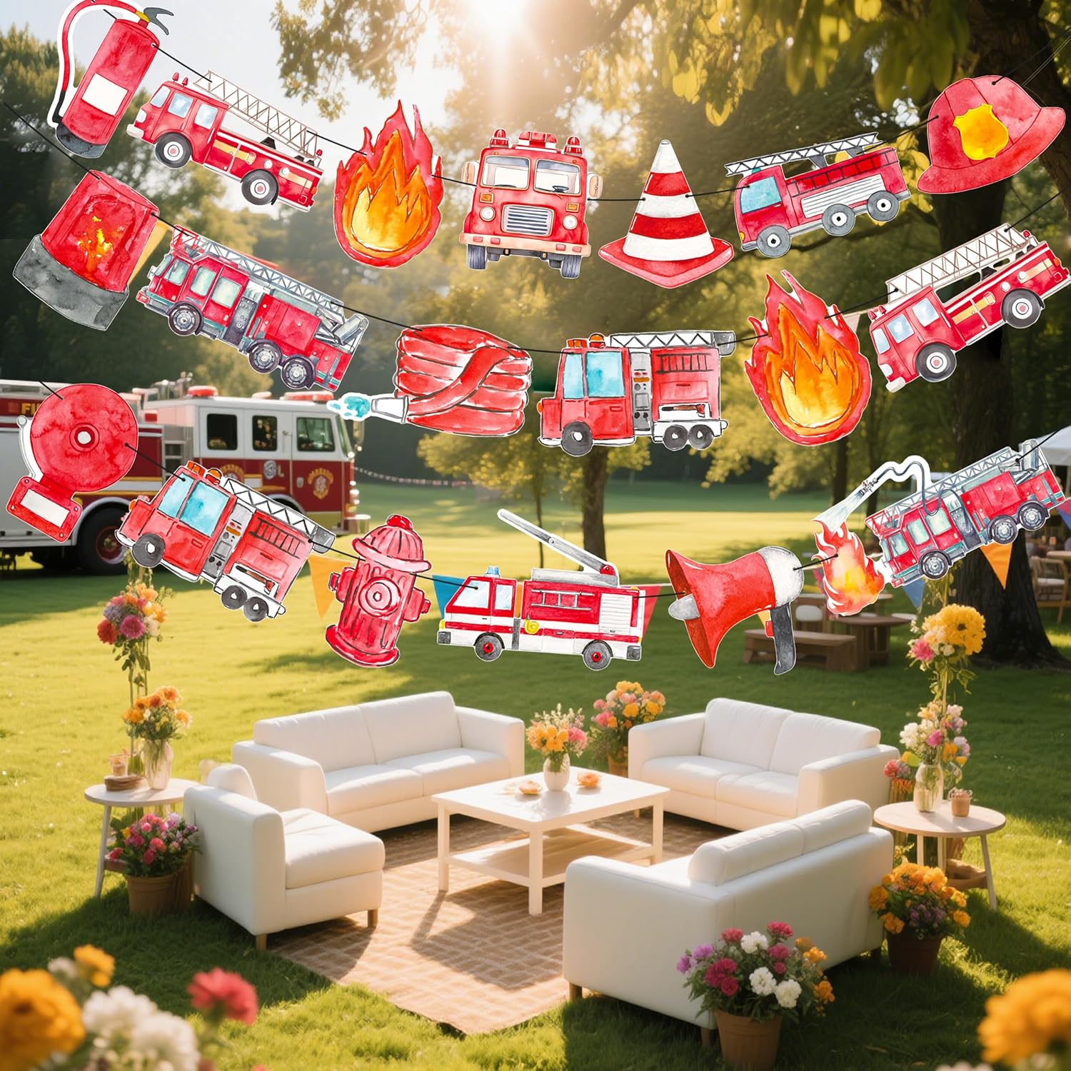 Fire Truck Party Banners 3pcs Firefighter Firetruck Theme Birthday Party Banners for Fireman Birthday Party Resuce Events Baby Shower Supplies
