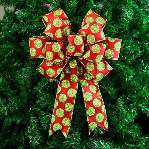Miniatura 2 de Wreath Bow for Add On Attachments to Staircase, Garlands, Lanterns - Customized (Christmas Red Lime Polka Dot, Set of 2)