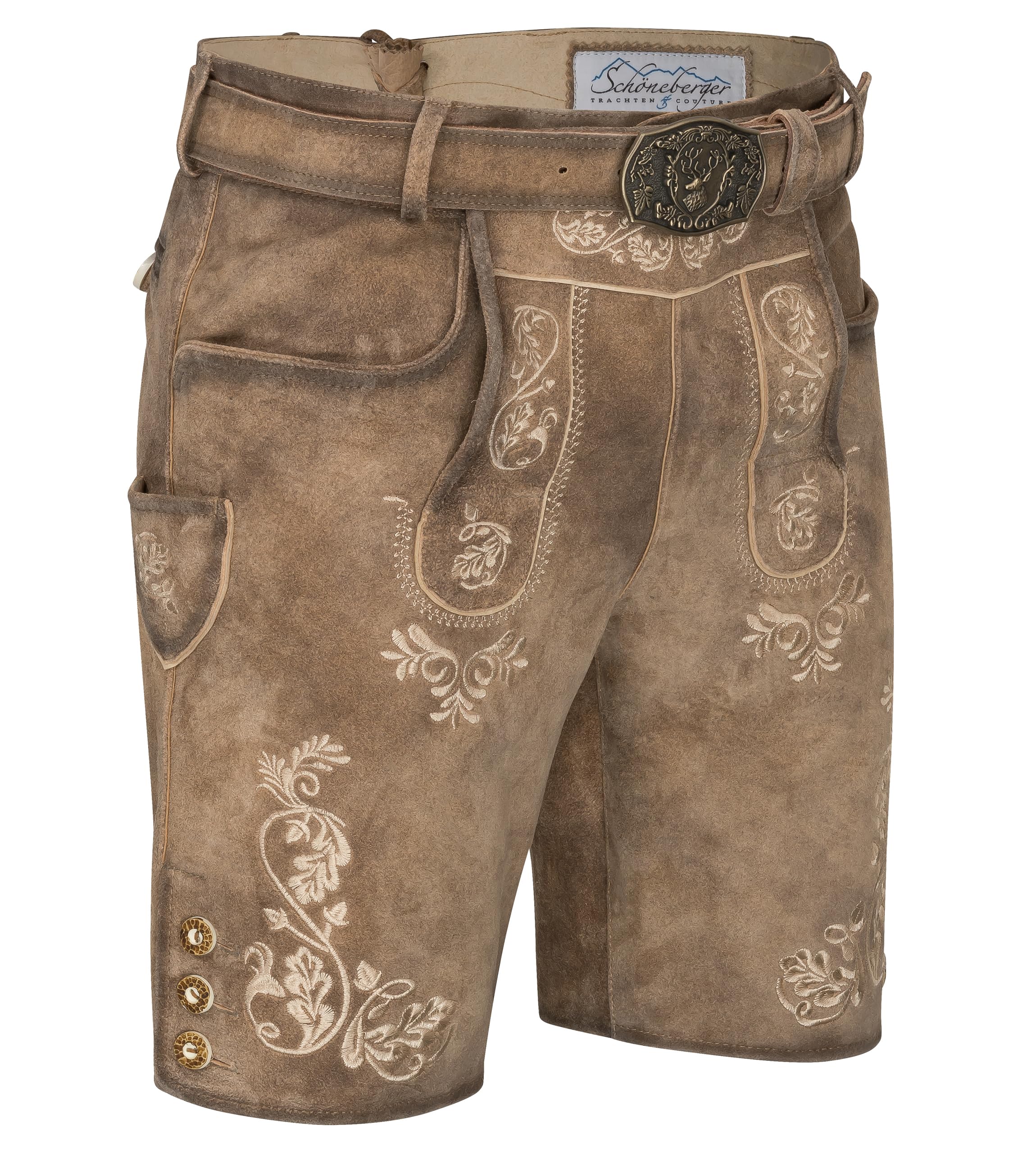 Schöneberger Trachten Couture Lugano Pantalon court en cuir pour homme avec ceinture traditionnelle vintage pour fête de la bière en nubuck