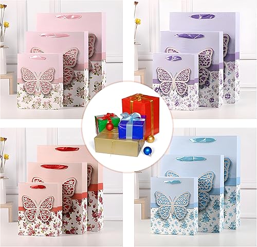 Miniatura 3 de SCORYULE Bolsas de regalo grandes, 4 unidades, bolsas de regalo de mariposa de 12.6 pulgadas con asa y papel de seda, para cumpleaños, aniversario,