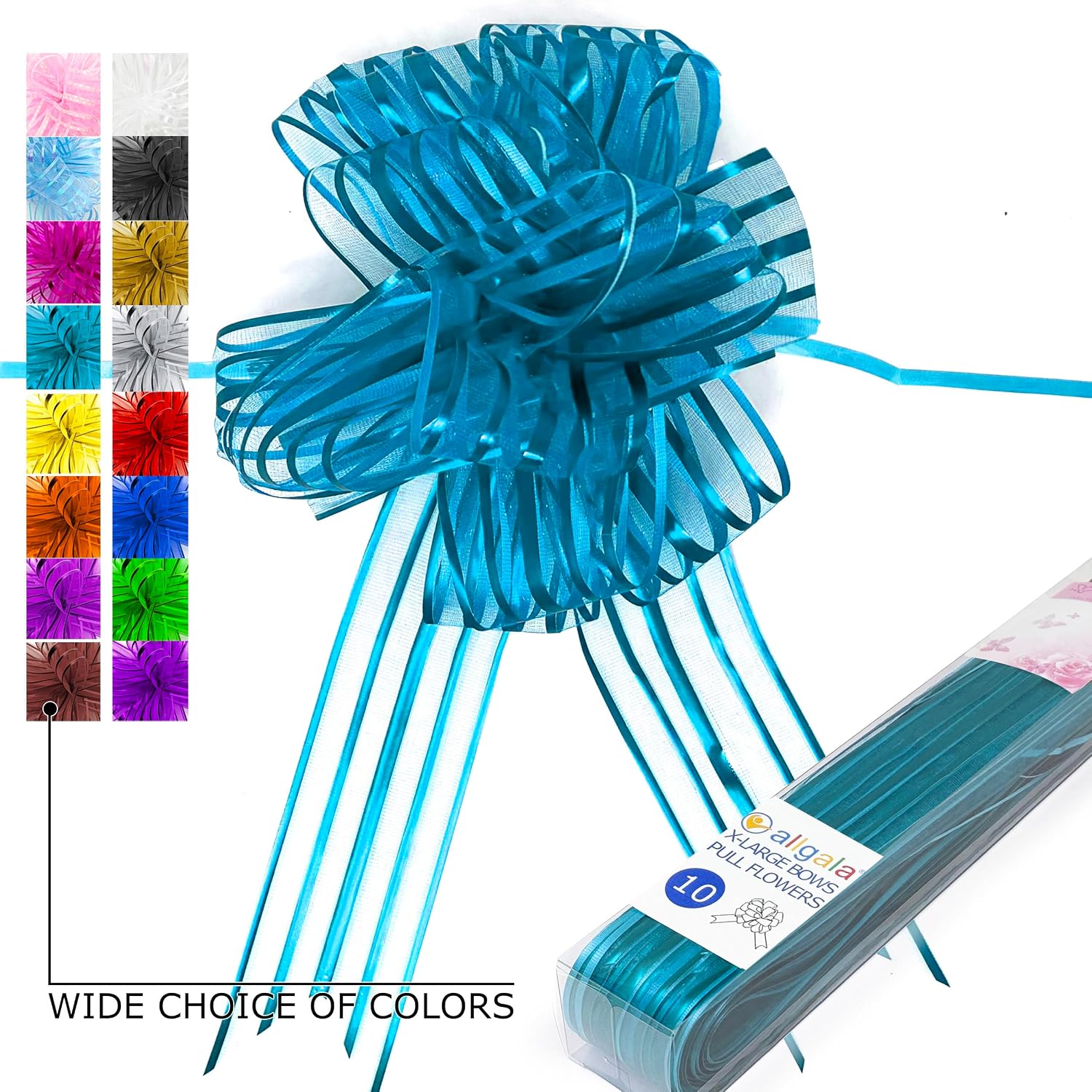 Allgala 10-PC 7 Inch Extra Large 2 Ich (5CM) Width Organza Ribbon Pull Flower Bow for Gift Wrapping Baskets Wedding Décor - Turquoise-GP90512