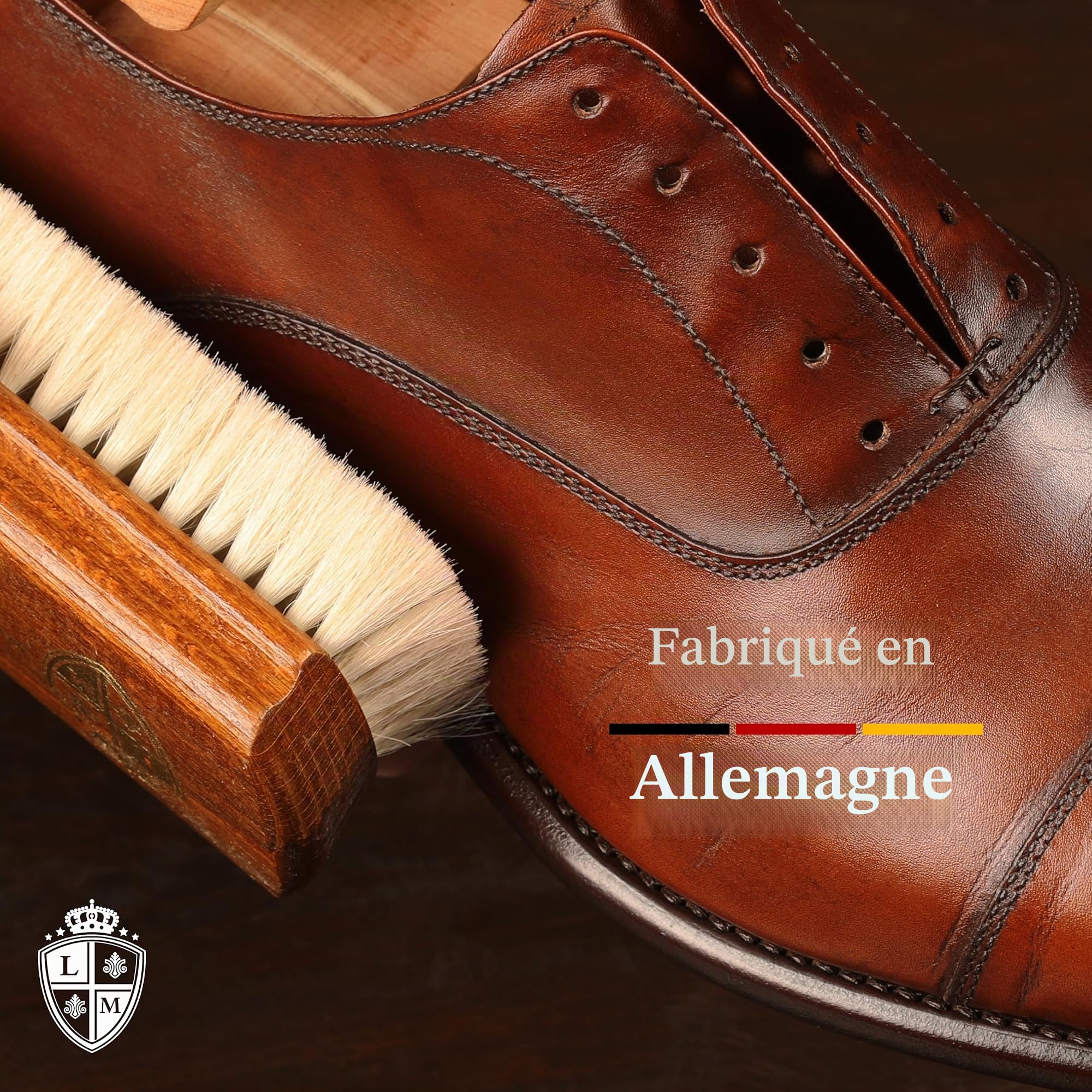 Langer & Messmer Brosse à Chaussures en Poils de Chèvre Fins - Polir et Entretien des Chaussures - Brosse à Cirer en Qualité Cordonnier