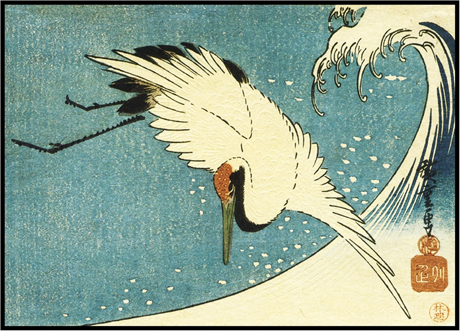 Crane above The Wave Japanese Hiroshige Counted Cross Stitch Pattern