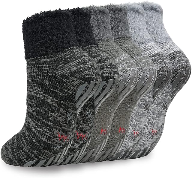 srclo Mens Thermal Slipper Fluffy Socks Winter Warm Socks Soft Non Slip Cozy Socks Bed Sock for Casual Home Floor Sleeping 3 Pairs.