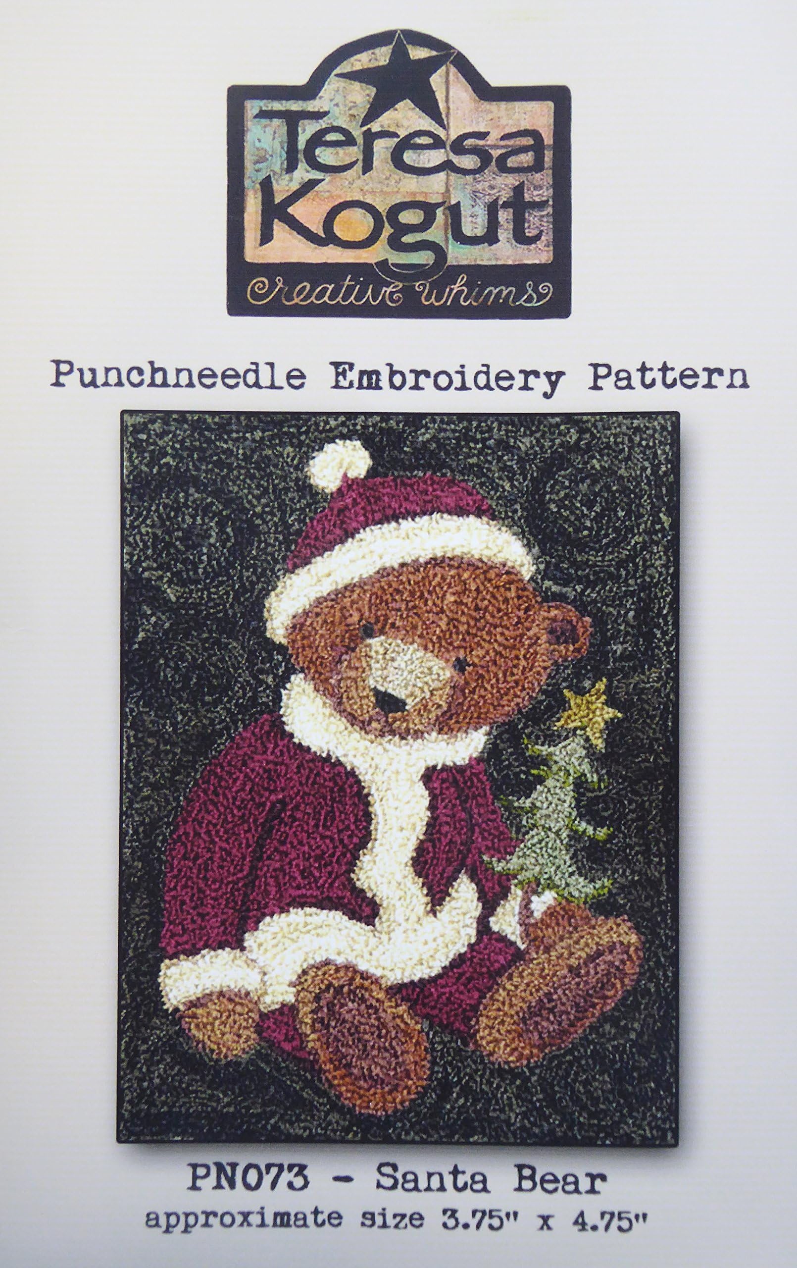 Santa Bear Christmas PN073 Punchneedle Punch Needle Embroidery Teresa Kogut Pattern
