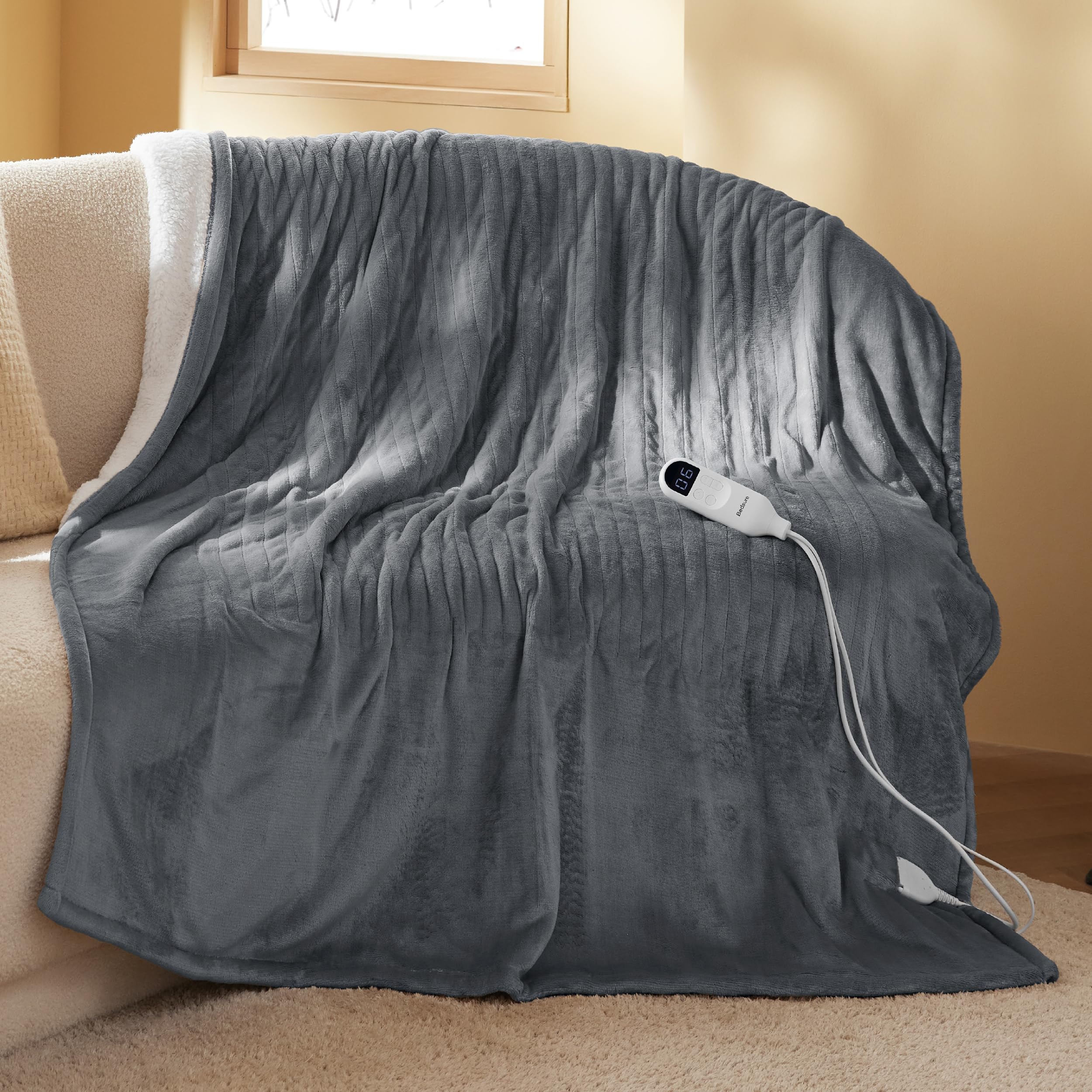 BEDSURE Manta eléctrica con apagado automático, 130 x 180 cm, con 6 niveles de calor y temporizador de 10 horas, hasta 8 horas de protección contra sobrecalentamiento, manta eléctrica para casa y