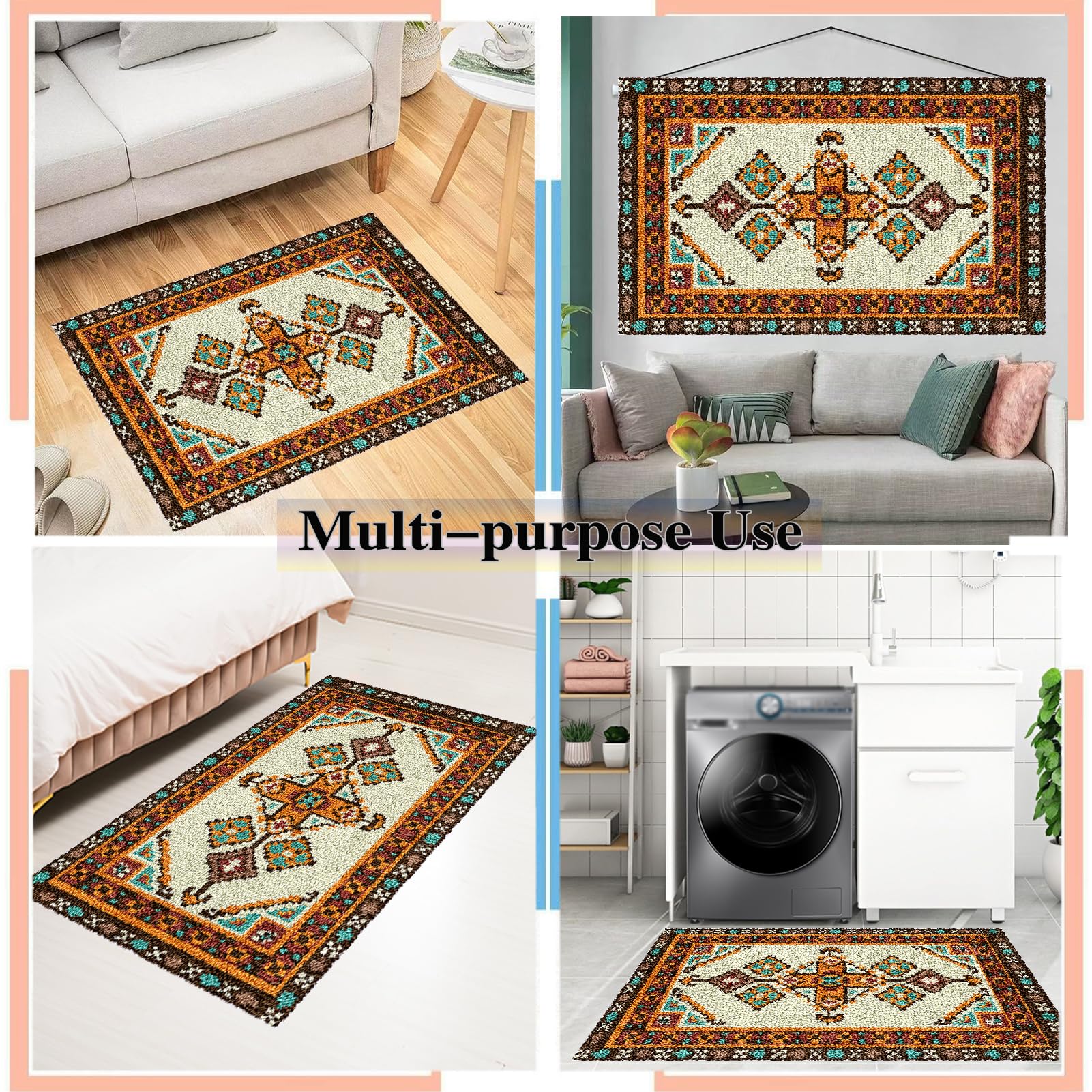 61 x 87 cm Zestaw dywaników szydełkowych z wiązanym ściegiem zatrzask poduszka DIY szydełkowa mata do szydełkowania dla dorosłych, wstępnie wydrukowany wzór kolorowy zestaw do robienia dywanów z