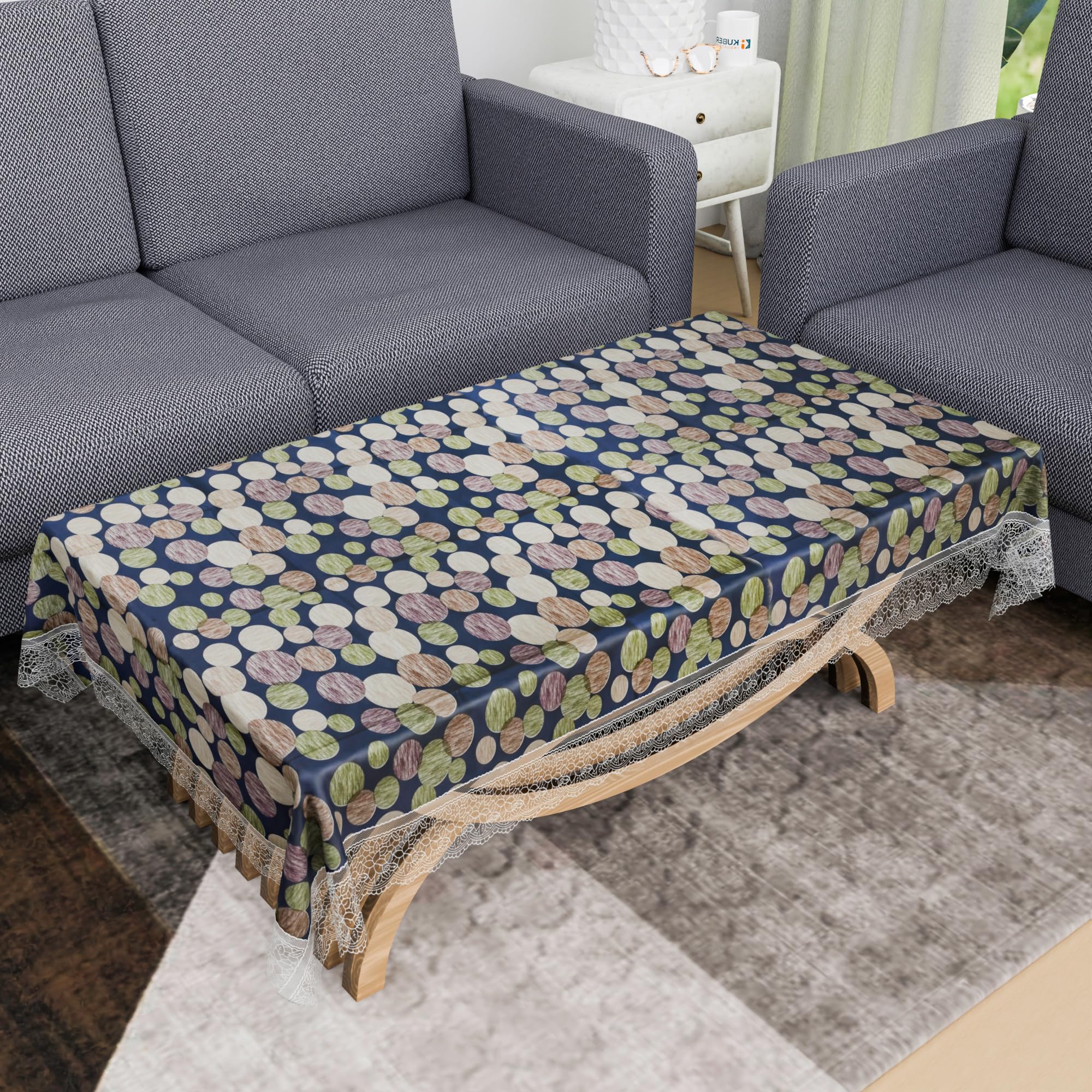 Kuber Industries Center Table Cover | 40x60 Inch | Tea Table Cover | Decorative Table Cover | Tabletop Cover | 4 Seater Kitchen Table Cloth | PVC Table Cloth | Multi Dot | Blue