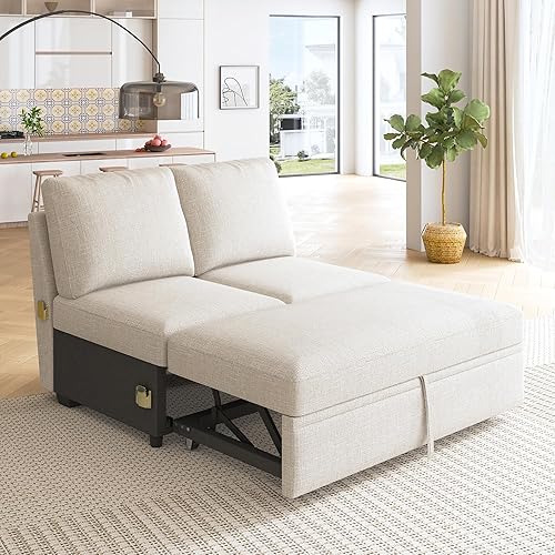Miniatura 10 de HONBAY - Módulo de otomana con almacenamiento para sofá cama modular con cama extraíble, otomana con reposapiés movible para sofá modular, color