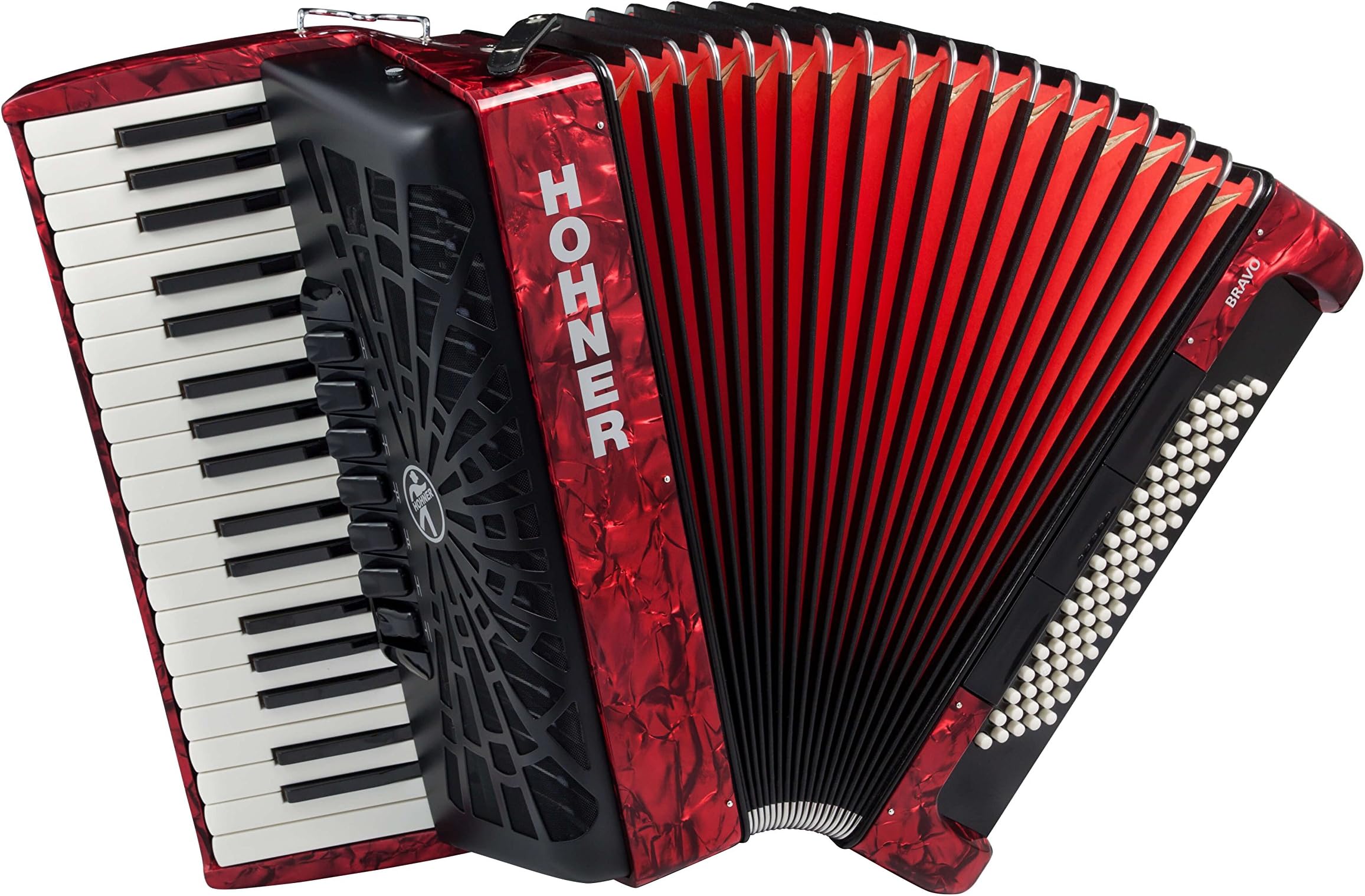 Hohner A16431S Bravo Line Facelift III -80 Bass Chromatic Piano Accordion with Gig Bag, Red