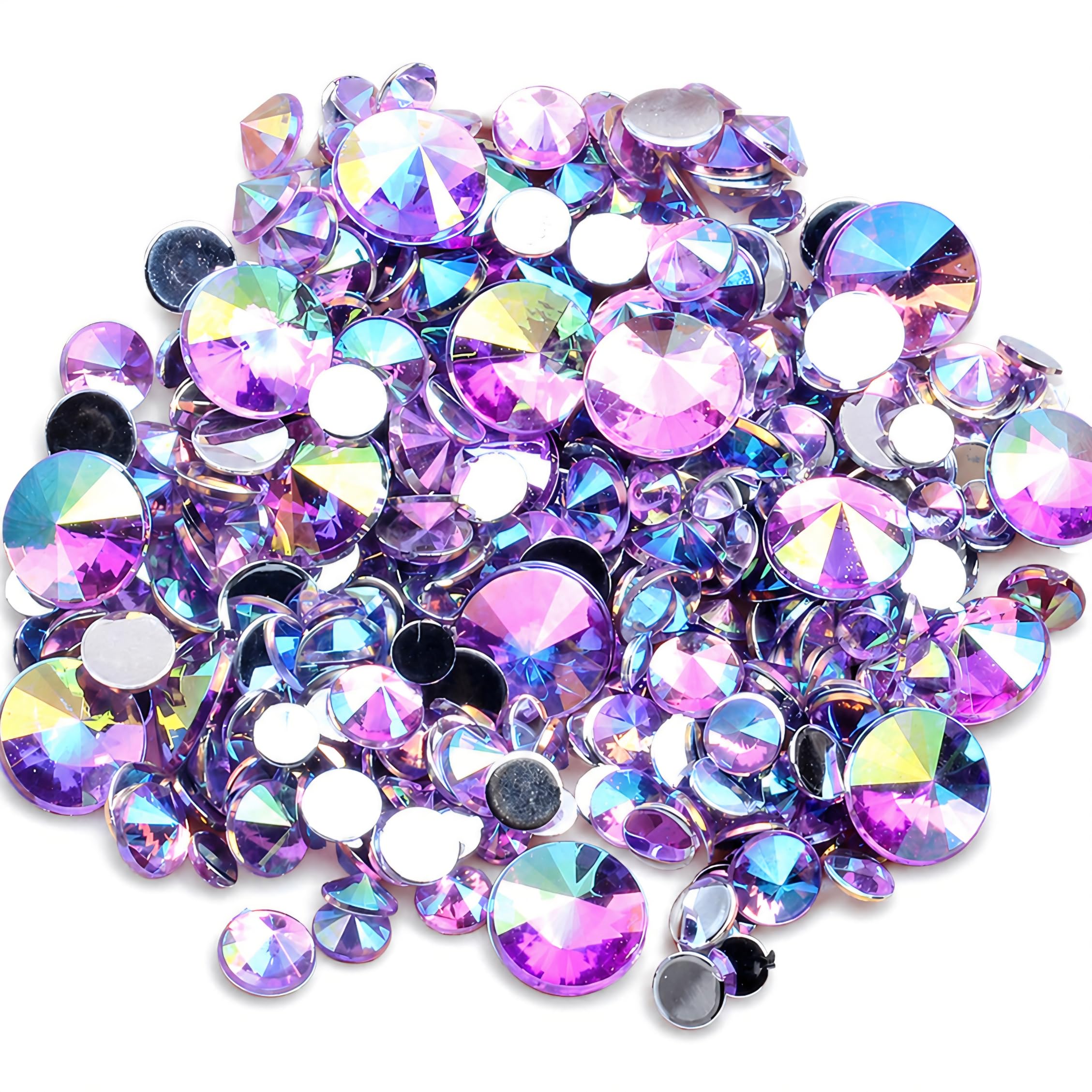 MajorCrafts Flat Back Pointed Top Acrylic Rhinestones: Rivoli Style Craft Gems (Light Purple AB A05, 10mm - 120pcs)